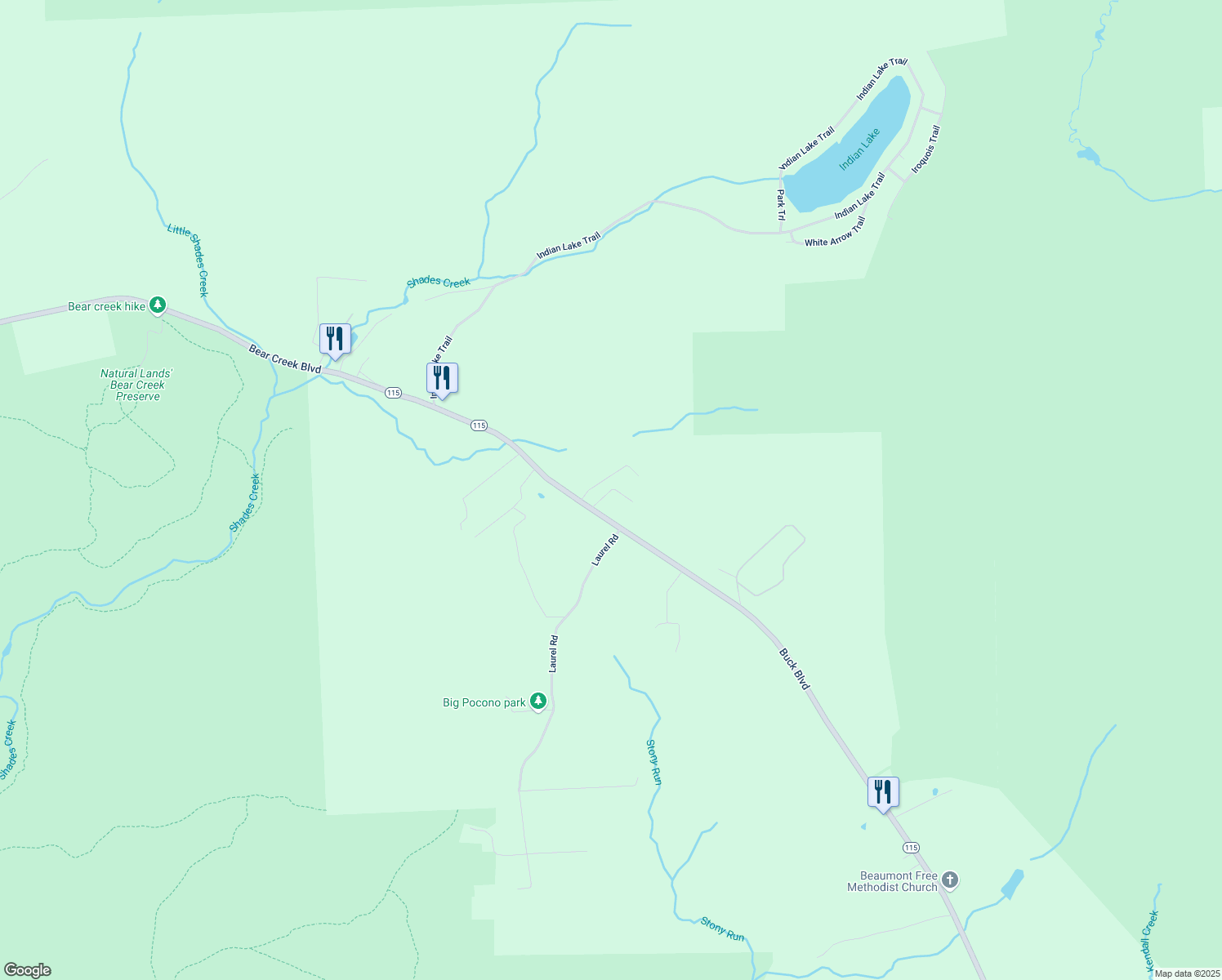 map of restaurants, bars, coffee shops, grocery stores, and more near Shades Ave in White Haven