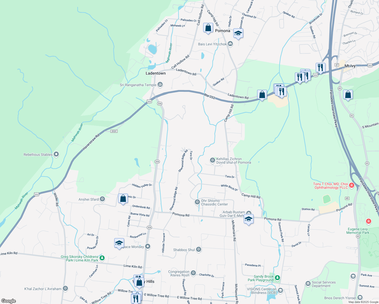 map of restaurants, bars, coffee shops, grocery stores, and more near 35 Tara Drive in Pomona