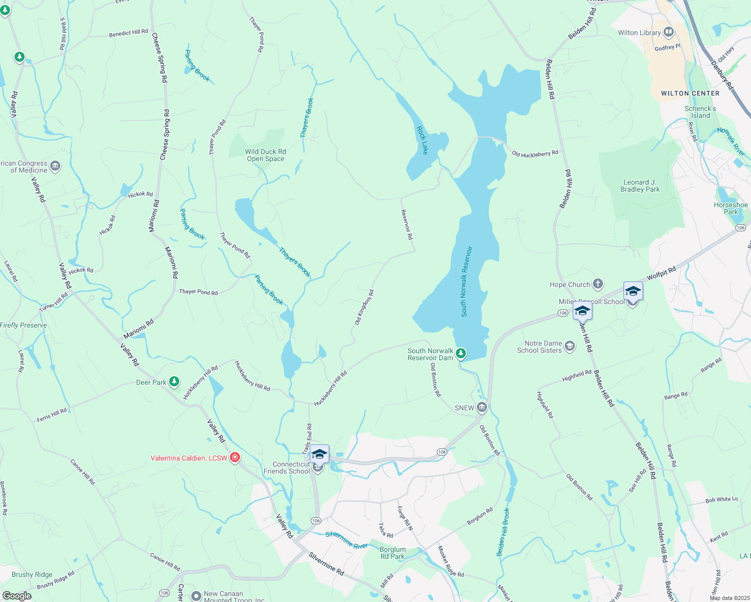 map of restaurants, bars, coffee shops, grocery stores, and more near 84 Old Kingdom Road in Wilton