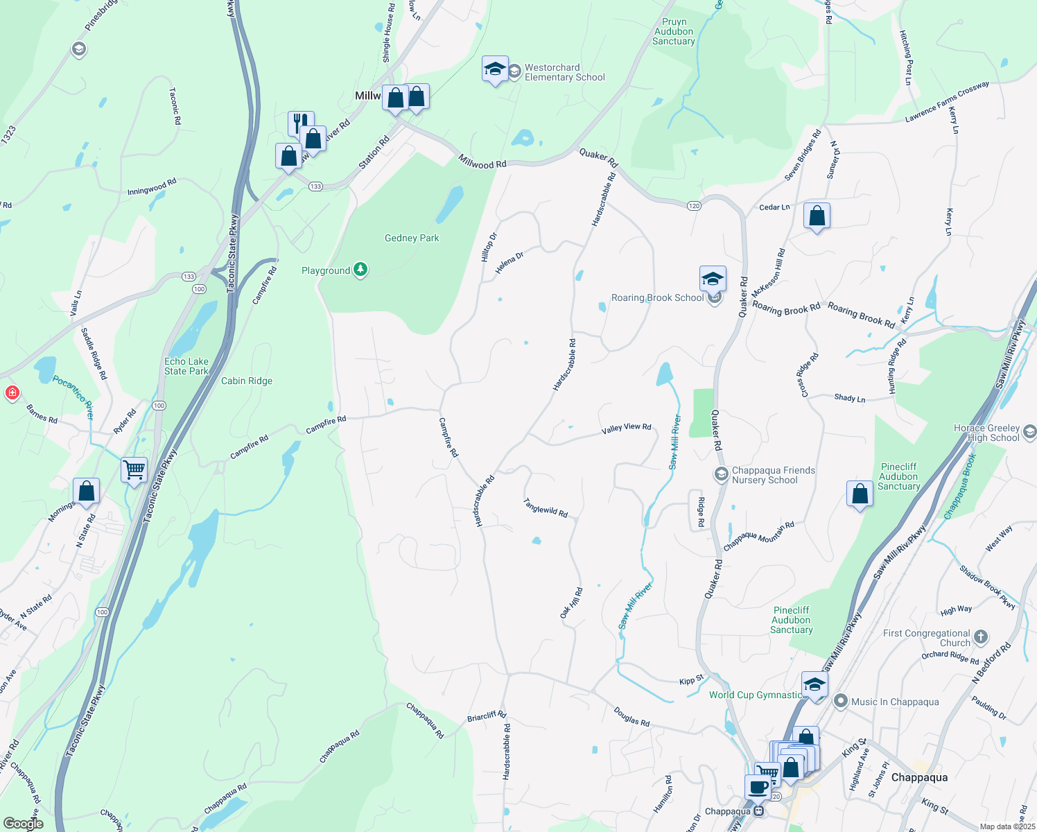 map of restaurants, bars, coffee shops, grocery stores, and more near 1112 Hardscrabble Road in Chappaqua