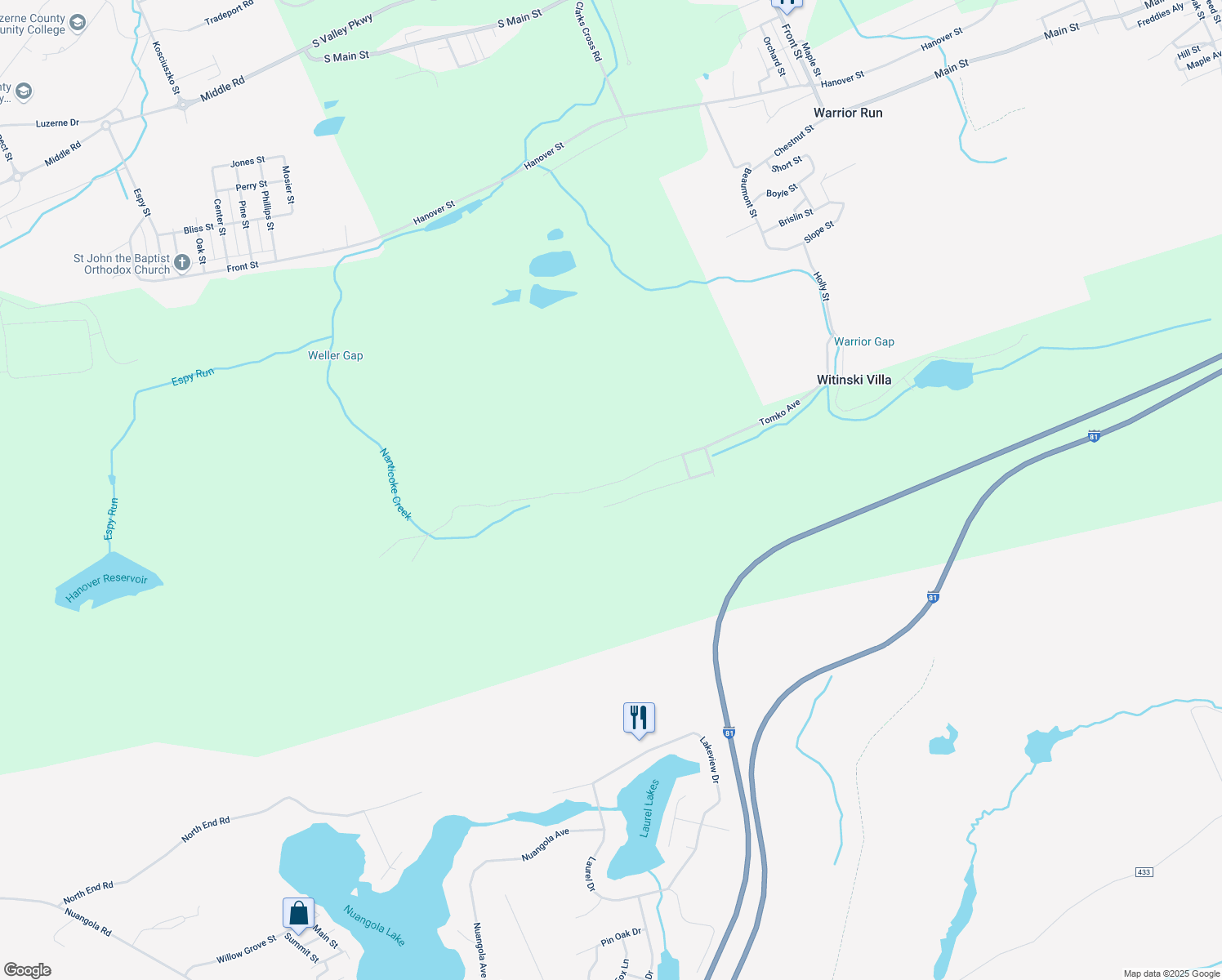map of restaurants, bars, coffee shops, grocery stores, and more near 162 Tomko Ave in Luzerne