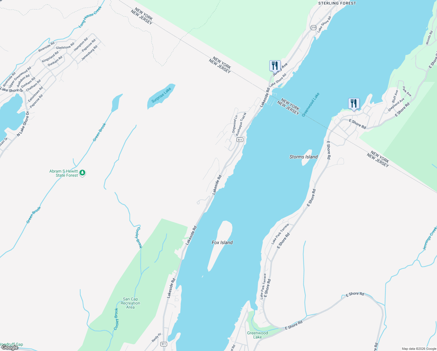 map of restaurants, bars, coffee shops, grocery stores, and more near 1 Glendale Road in West Milford