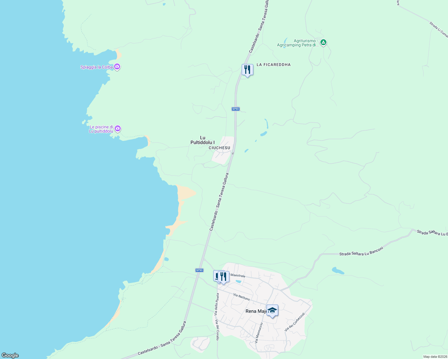 map of restaurants, bars, coffee shops, grocery stores, and more near in Province of Sassari