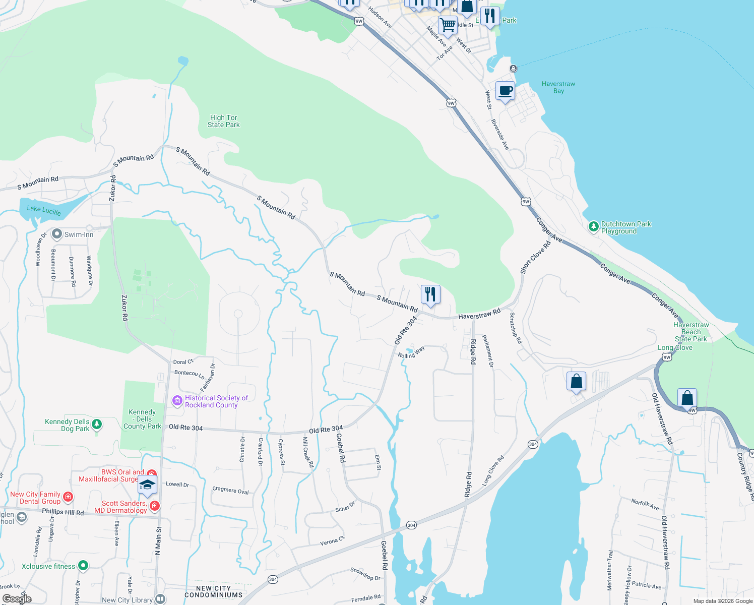 map of restaurants, bars, coffee shops, grocery stores, and more near 680 South Mountain Road in New City