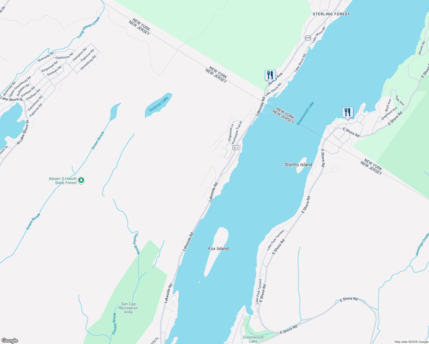 map of restaurants, bars, coffee shops, grocery stores, and more near 17 Glendale Road in West Milford