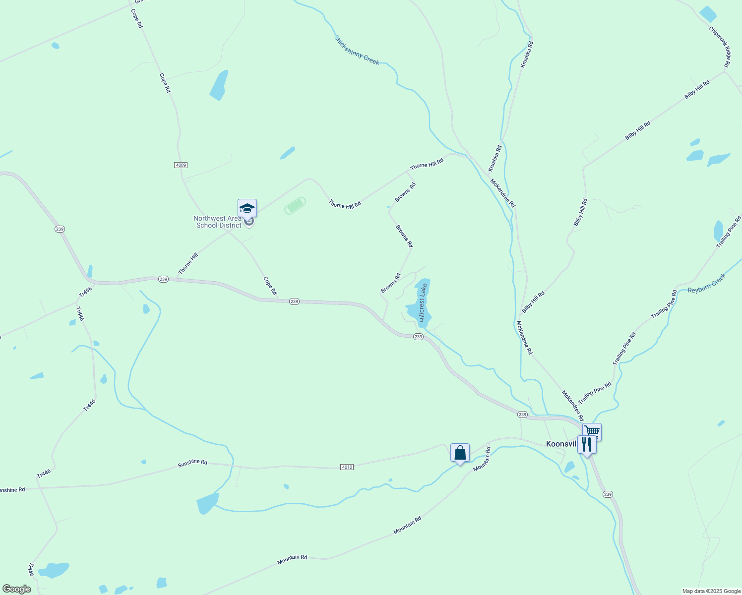 map of restaurants, bars, coffee shops, grocery stores, and more near 44-46 Browns Road in Shickshinny