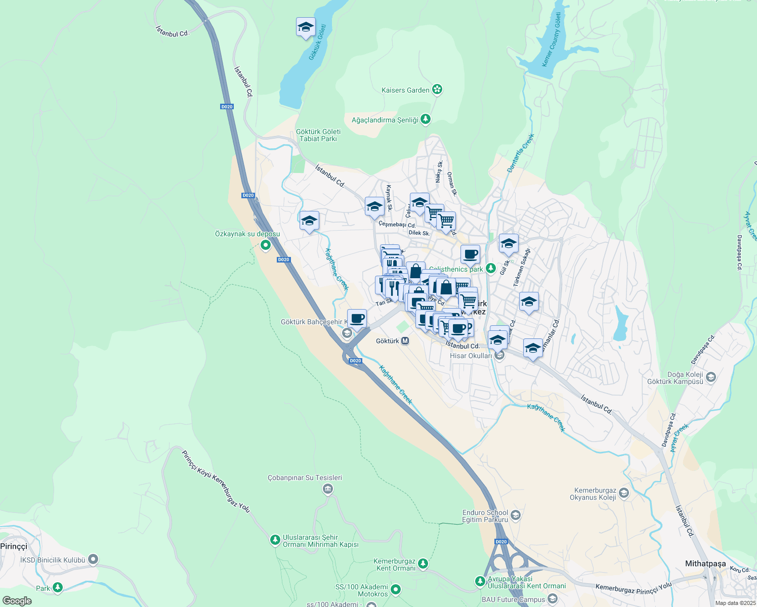 map of restaurants, bars, coffee shops, grocery stores, and more near Eski Büyükdere Caddesi in Sarıyer