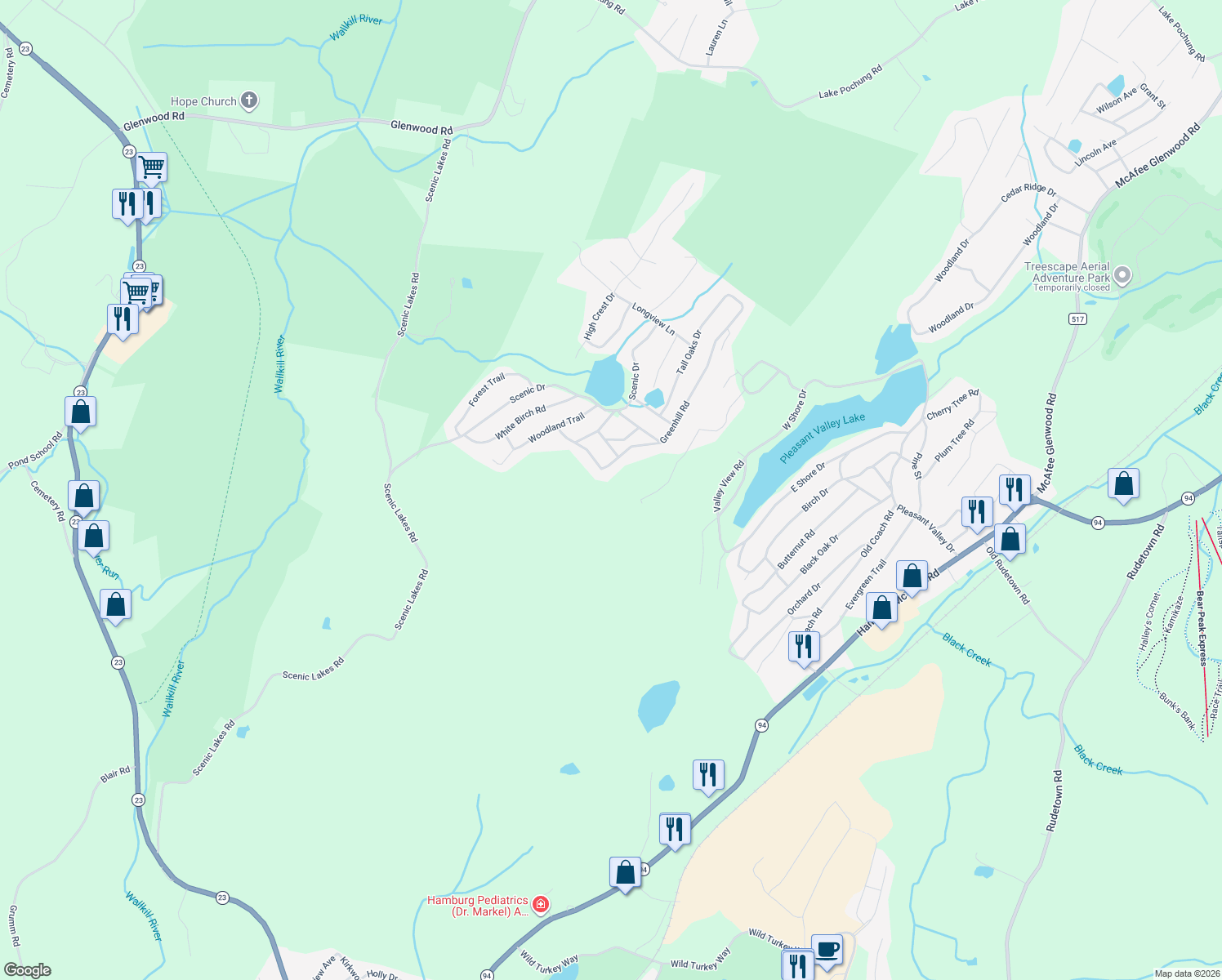 map of restaurants, bars, coffee shops, grocery stores, and more near 20 Greenhill Road in Hamburg