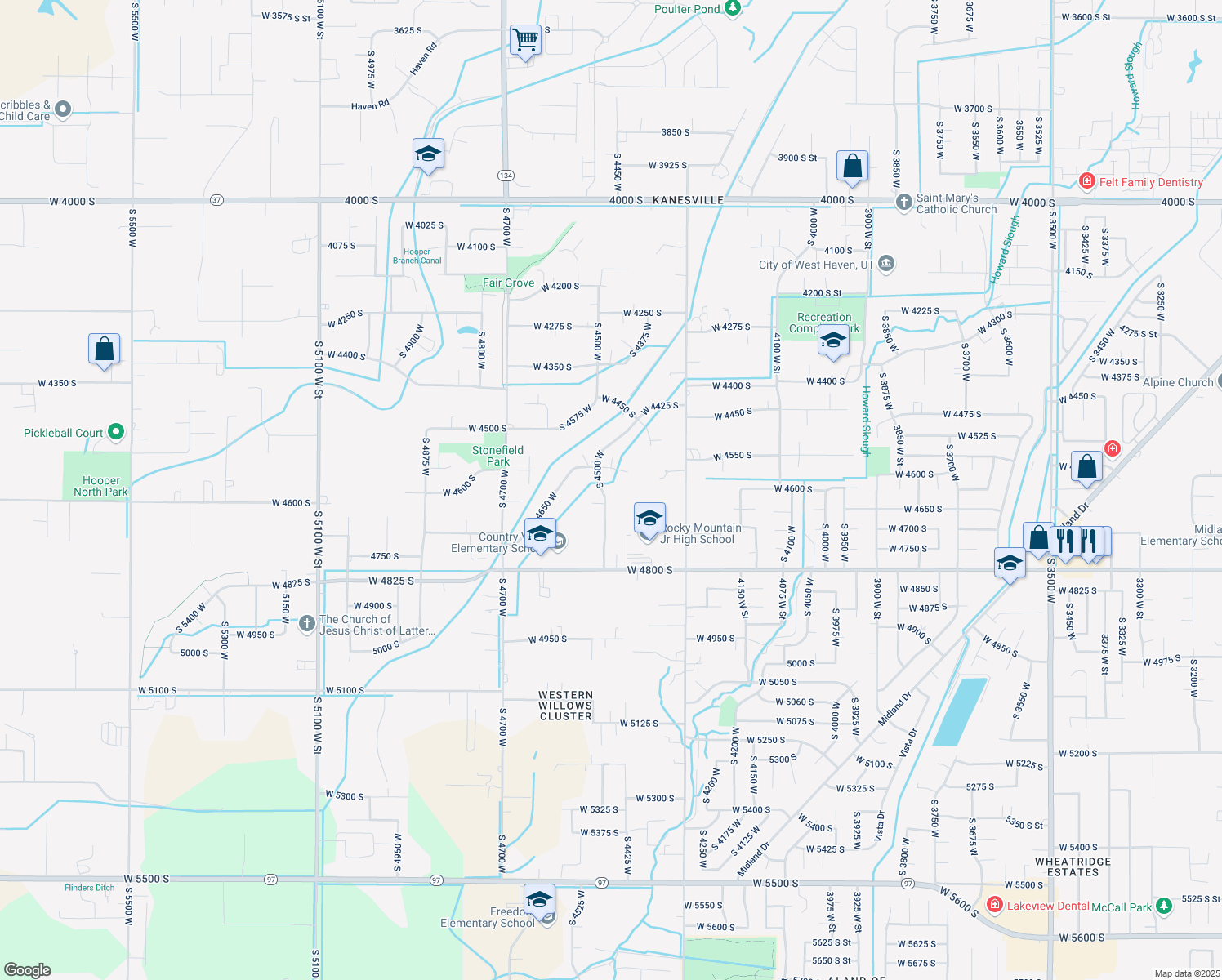 map of restaurants, bars, coffee shops, grocery stores, and more near 4614 South 4500 West in West Haven