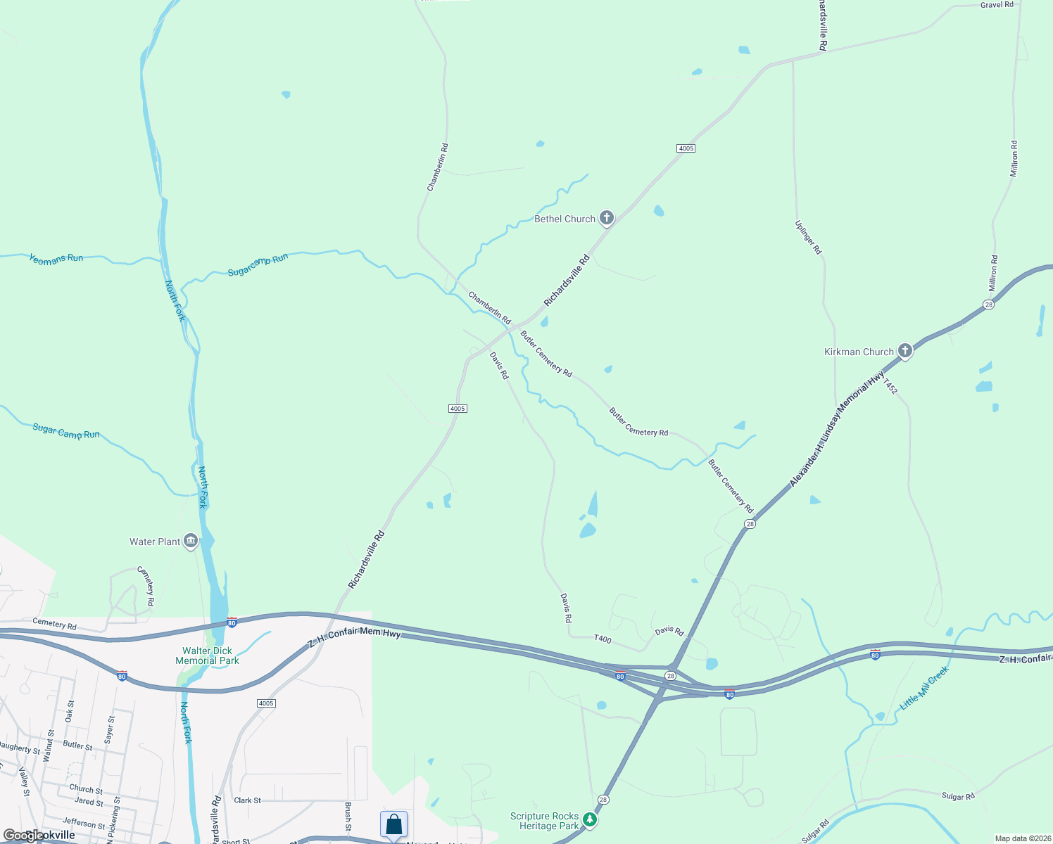 map of restaurants, bars, coffee shops, grocery stores, and more near 1151 Davis Road in Brookville