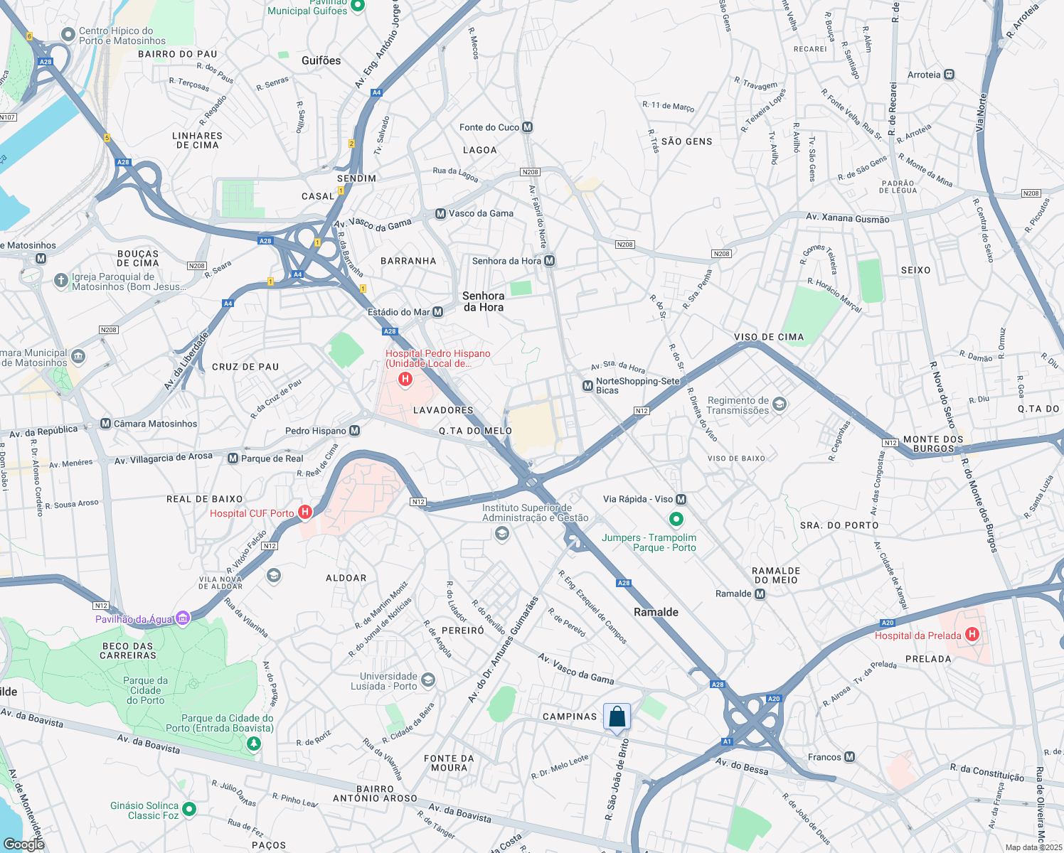 map of restaurants, bars, coffee shops, grocery stores, and more near 505 Rua João Mendonça in Senhora da Hora