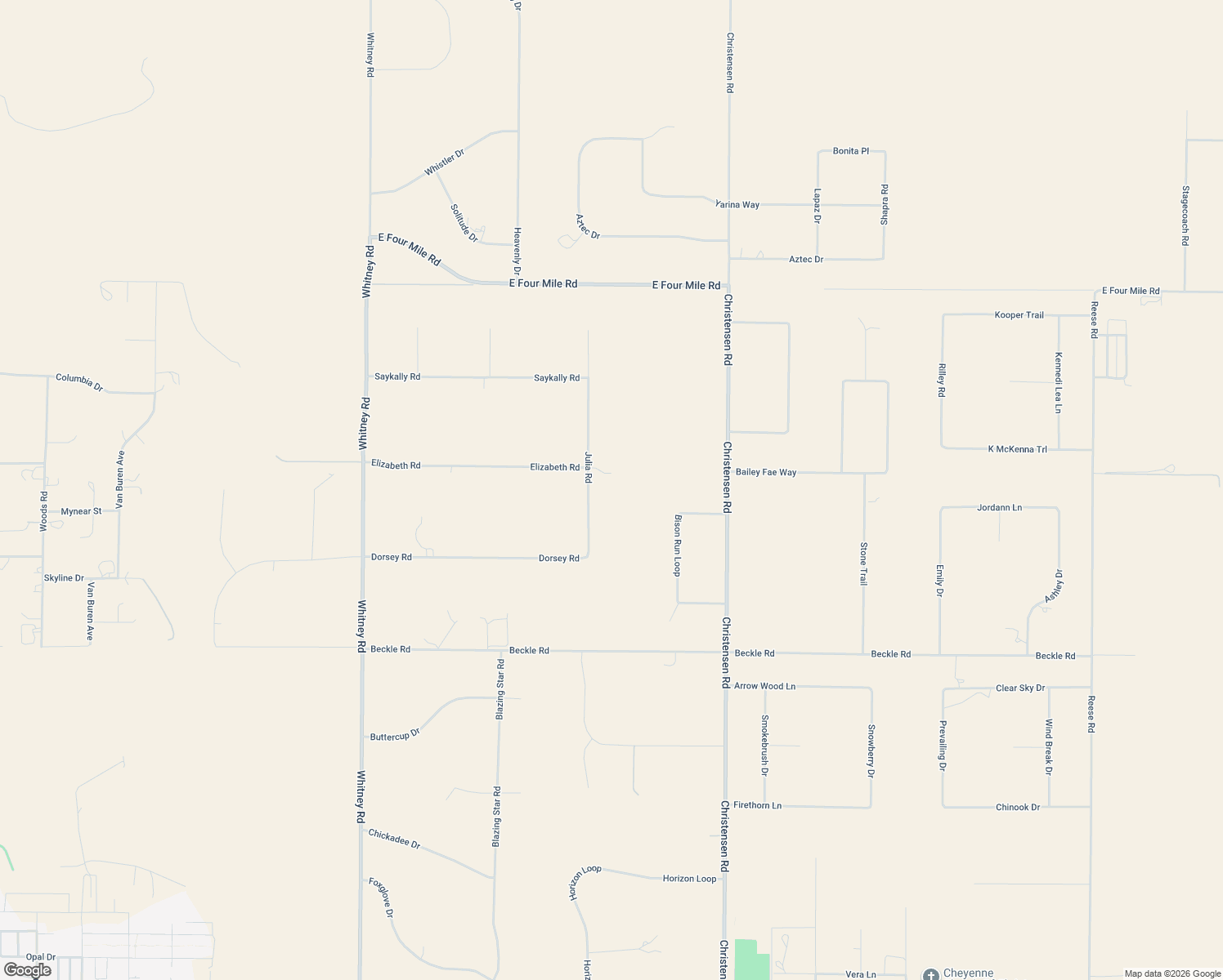map of restaurants, bars, coffee shops, grocery stores, and more near 6717 Julia Road in Cheyenne