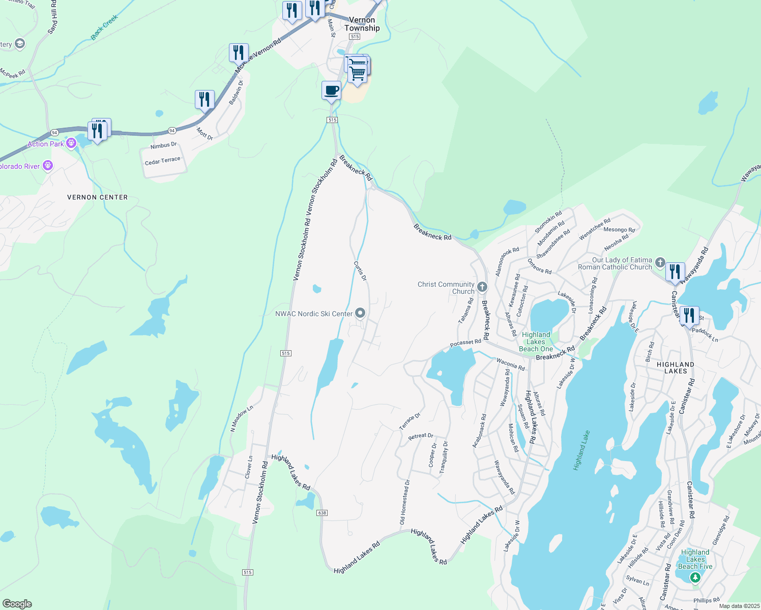 map of restaurants, bars, coffee shops, grocery stores, and more near 15 Village Way in Sussex County