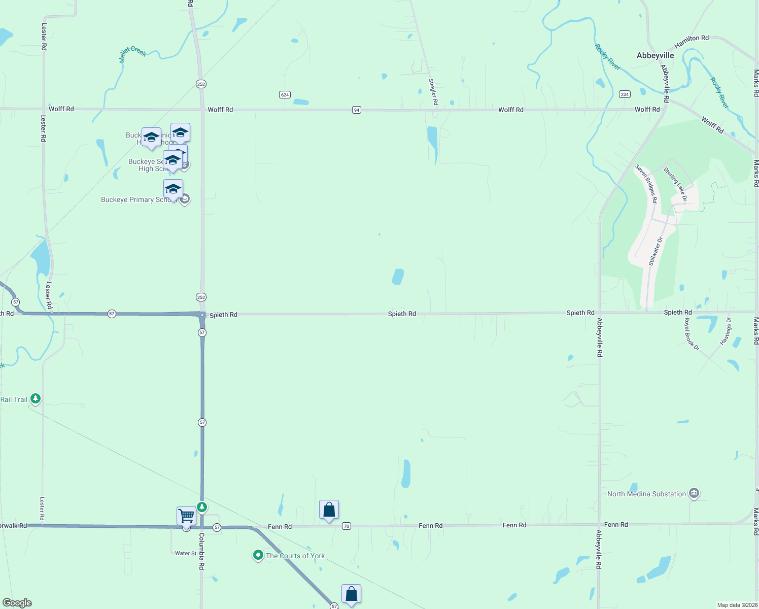 map of restaurants, bars, coffee shops, grocery stores, and more near 6201 Spieth Rd in Medina