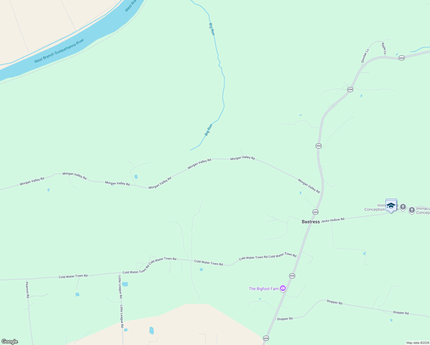 map of restaurants, bars, coffee shops, grocery stores, and more near 823 Morgan Valley Road in South Williamsport