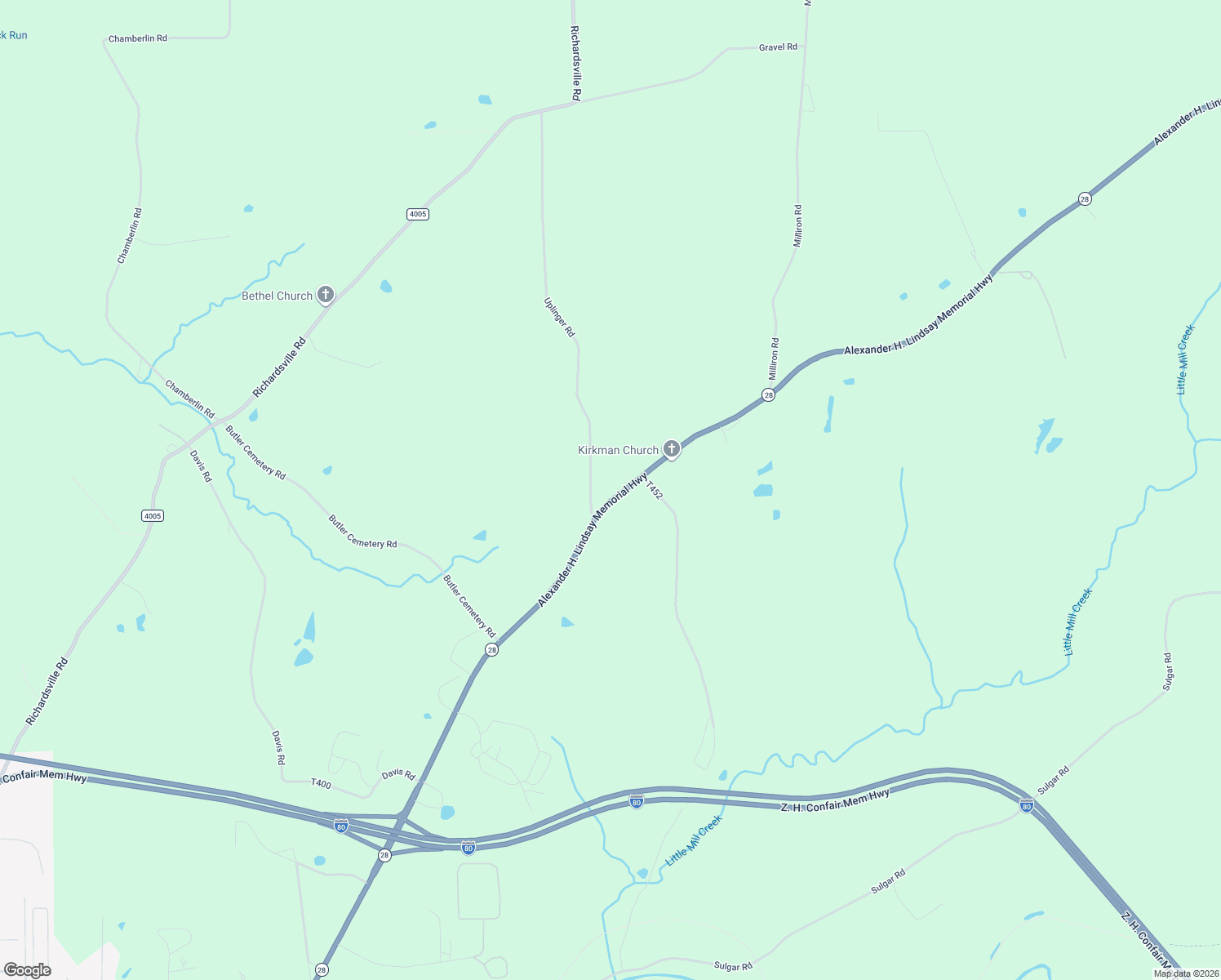 map of restaurants, bars, coffee shops, grocery stores, and more near 2668 Alexander H. Lindsay Memorial Highway in Brookville