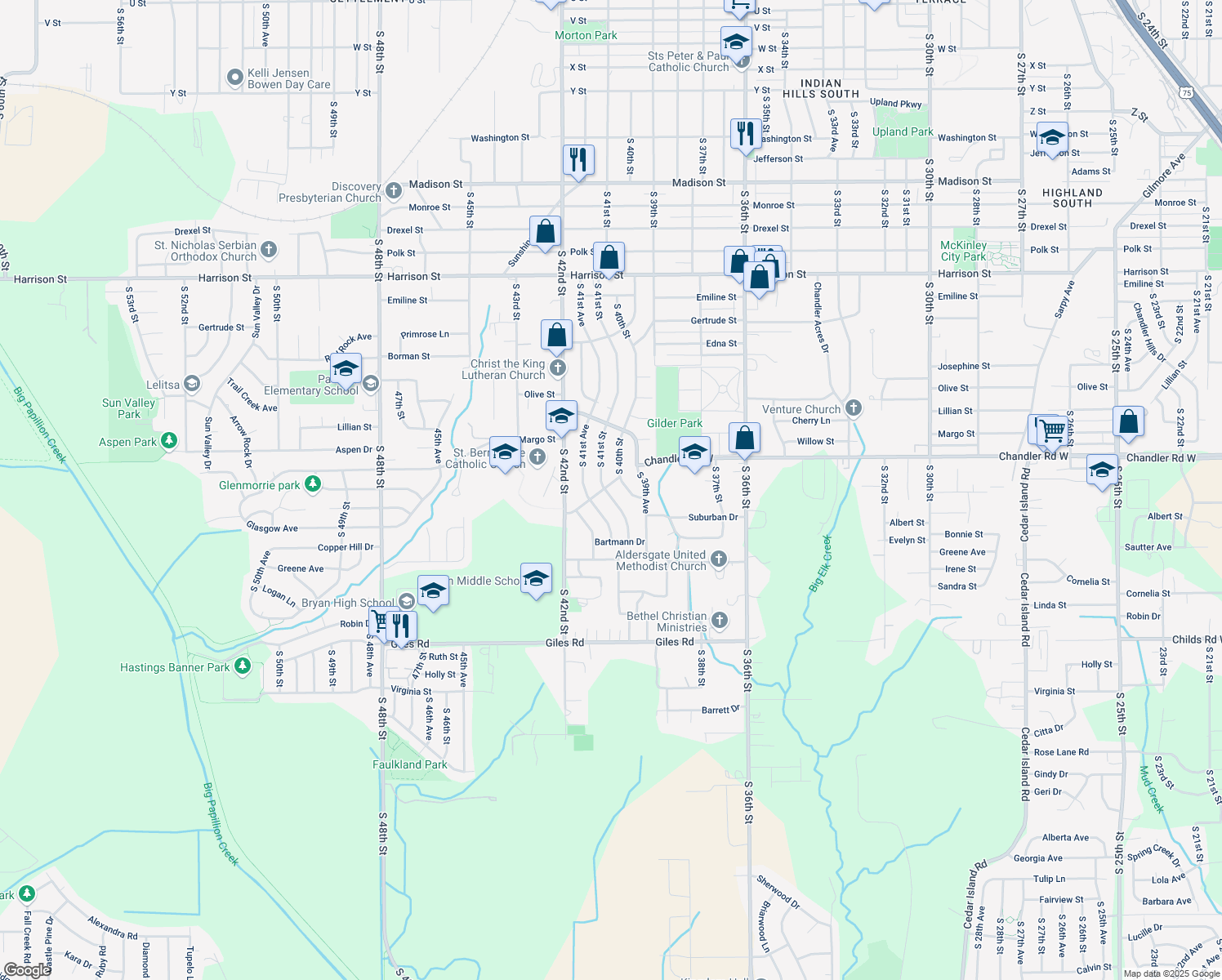 map of restaurants, bars, coffee shops, grocery stores, and more near 4009 Southern Hills Dr in Bellevue