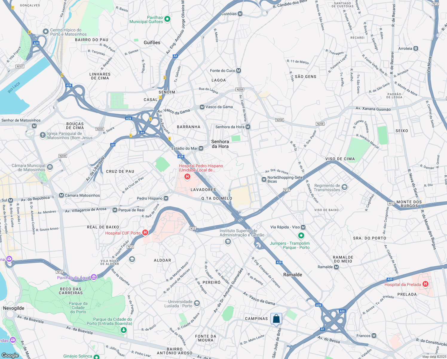 map of restaurants, bars, coffee shops, grocery stores, and more near 505 Rua João Mendonça in Senhora da Hora