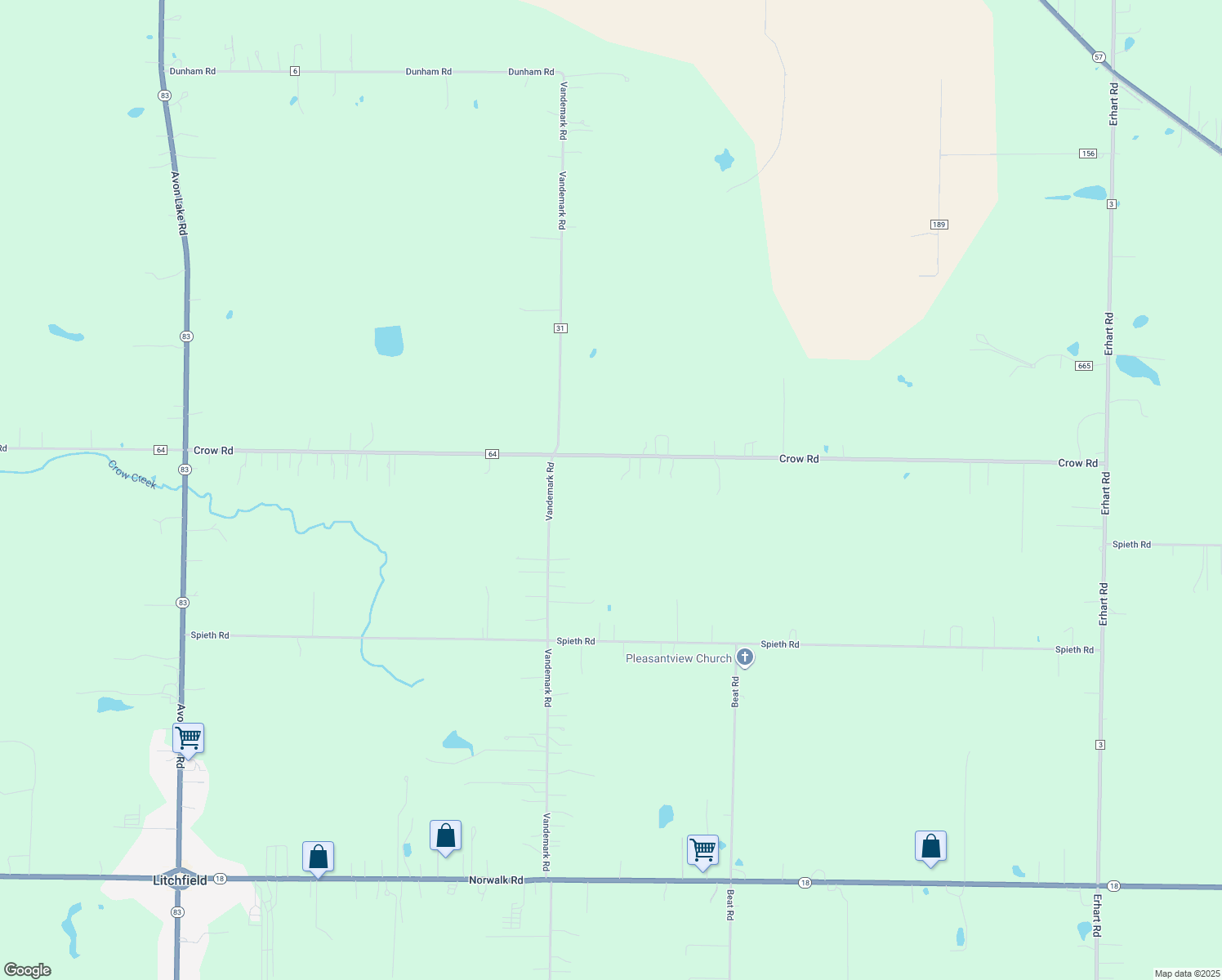 map of restaurants, bars, coffee shops, grocery stores, and more near 8628 Crow Rd in Litchfield