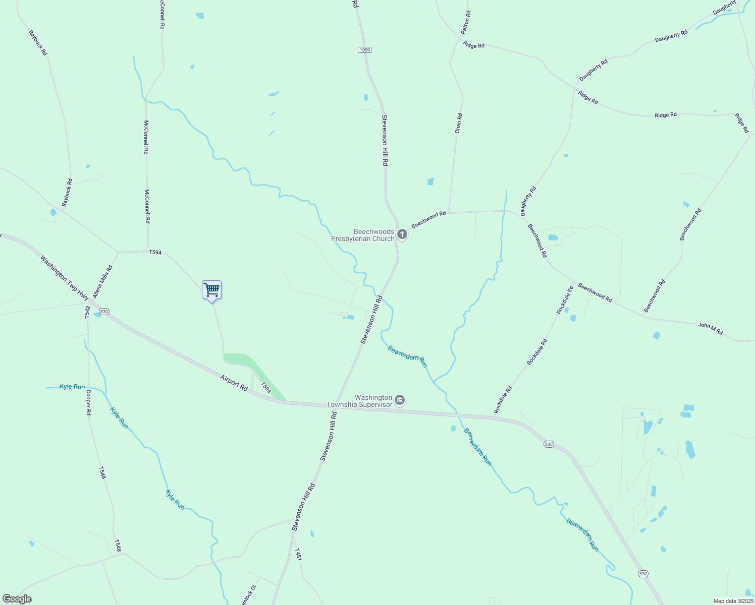 map of restaurants, bars, coffee shops, grocery stores, and more near Stevenson Hill Road in Falls Creek