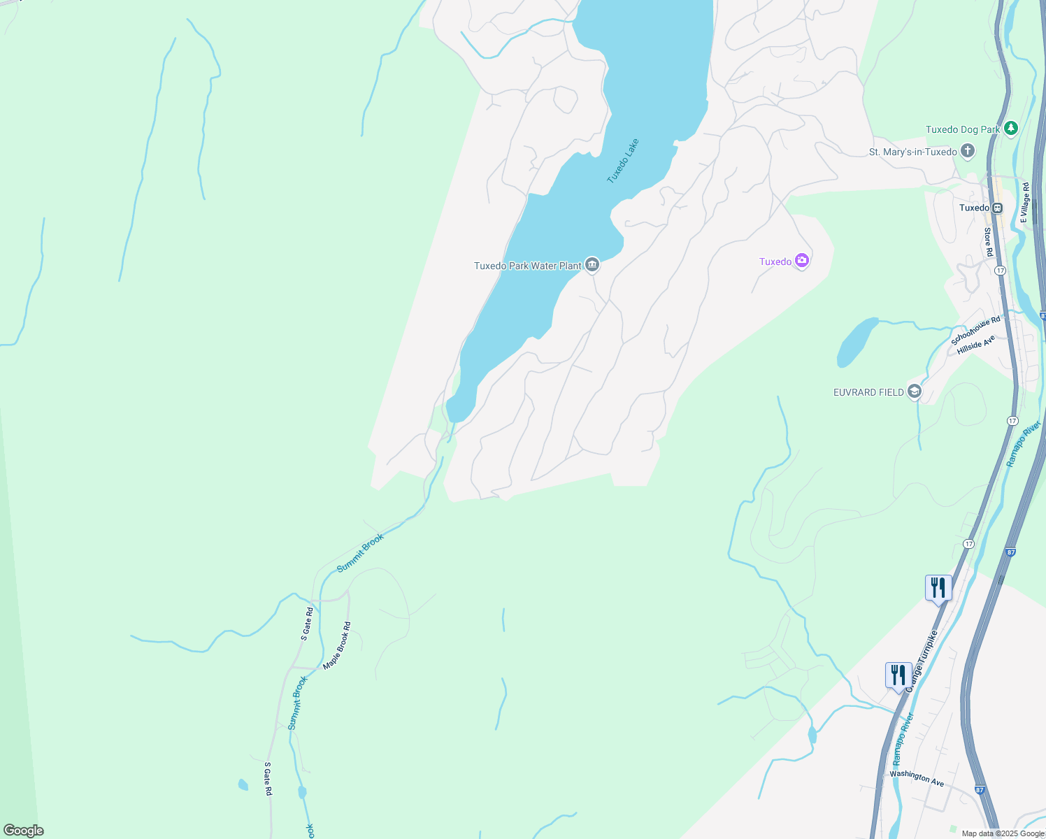map of restaurants, bars, coffee shops, grocery stores, and more near 57 Crows Nest Road in Tuxedo Park