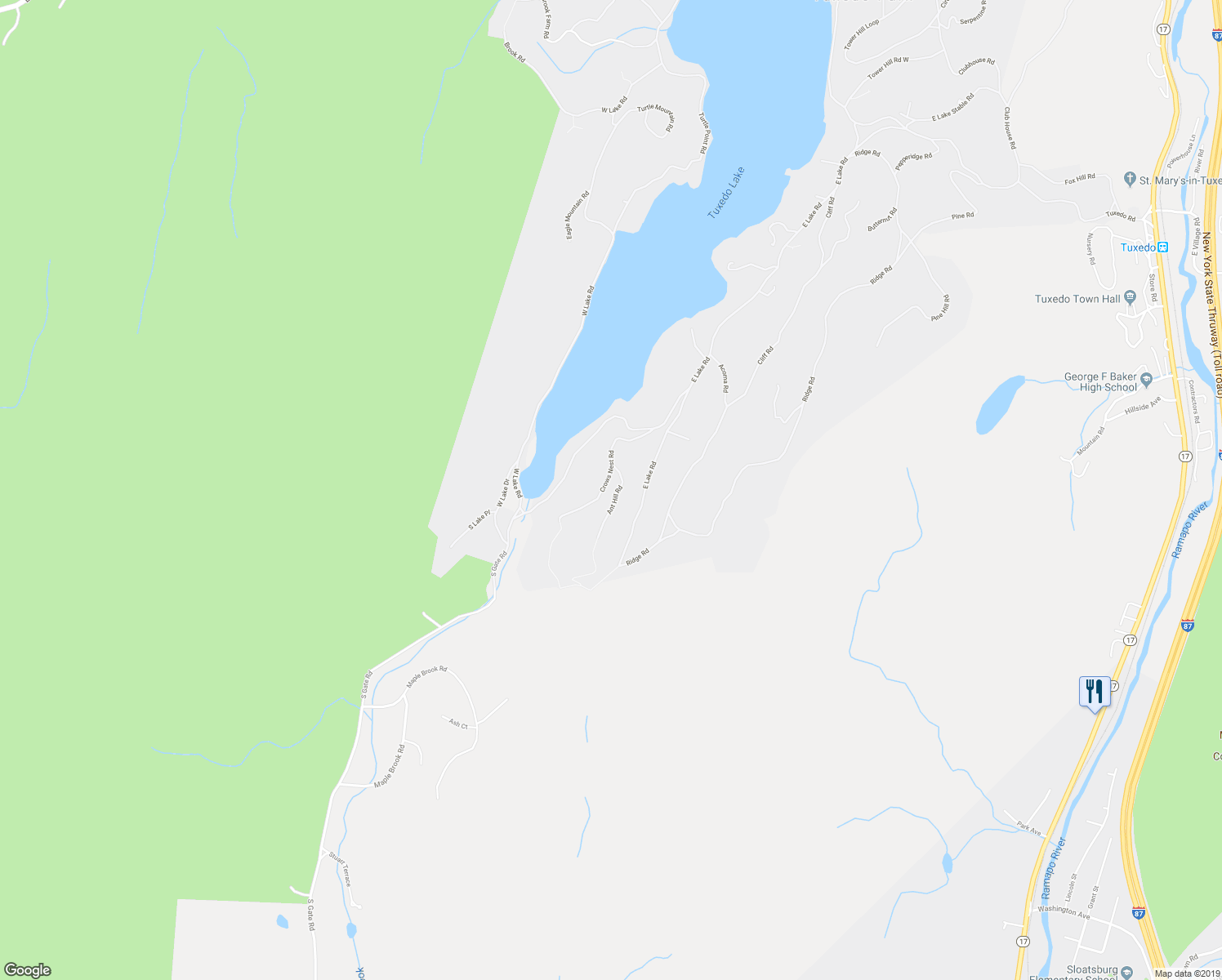 map of restaurants, bars, coffee shops, grocery stores, and more near 61 Crows Nest Road in Tuxedo Park
