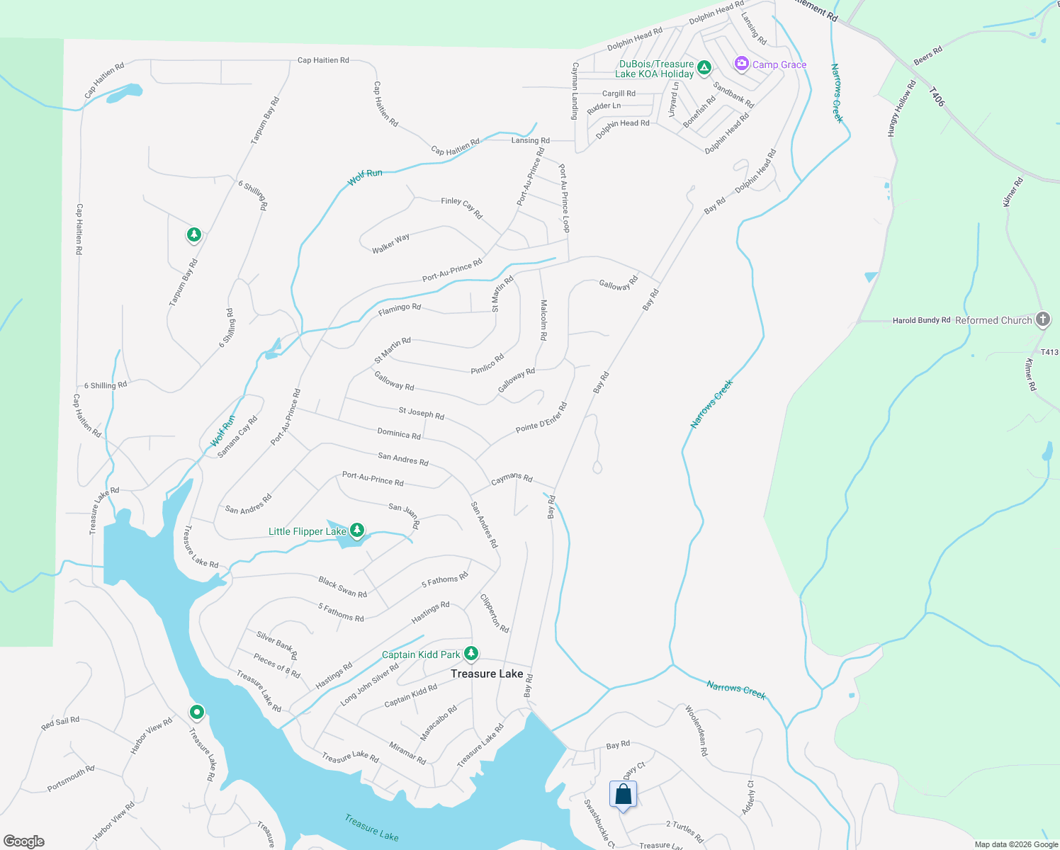 map of restaurants, bars, coffee shops, grocery stores, and more near 84 Pointe D'Enfer Road in DuBois