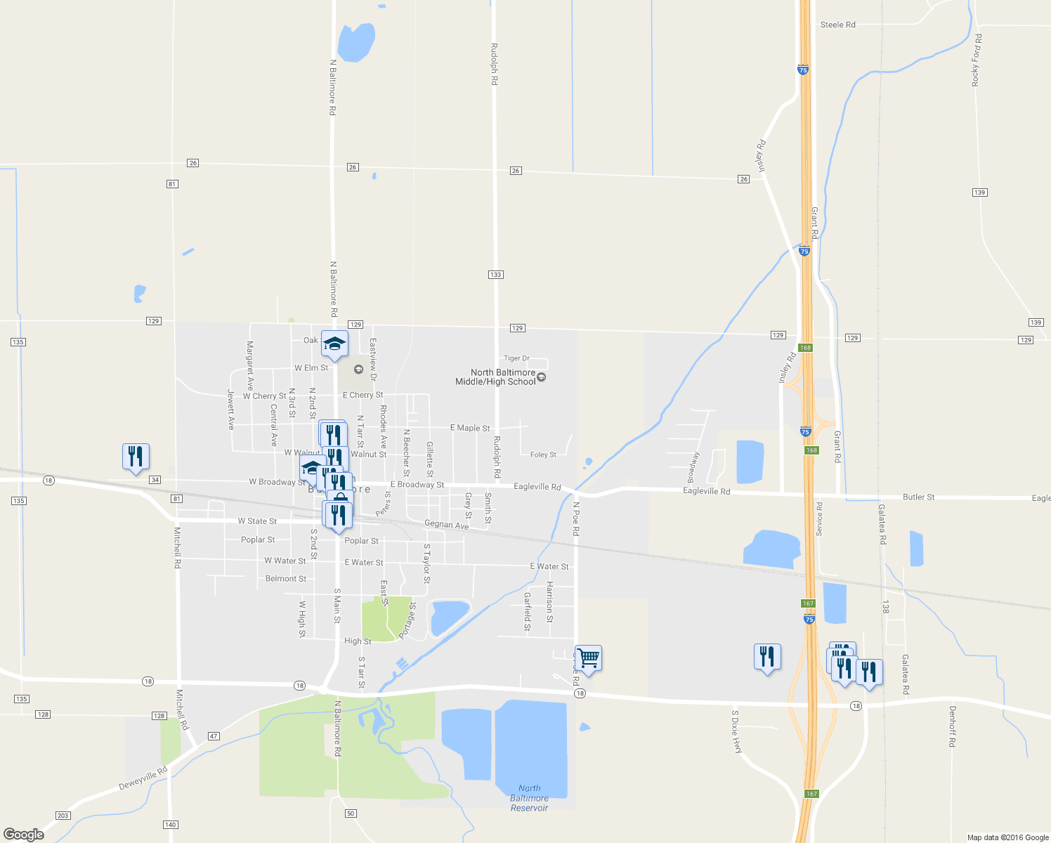 map of restaurants, bars, coffee shops, grocery stores, and more near 800 Maple St in North Baltimore
