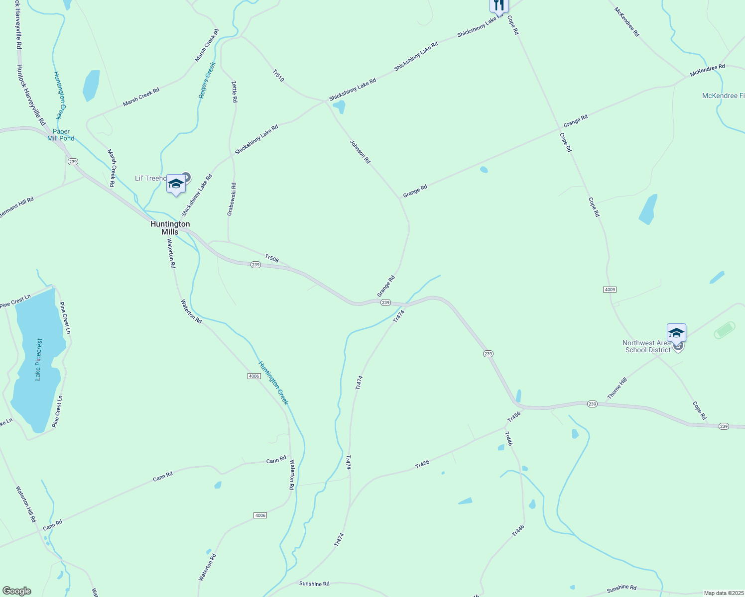 map of restaurants, bars, coffee shops, grocery stores, and more near 866 Pennsylvania 239 in Shickshinny