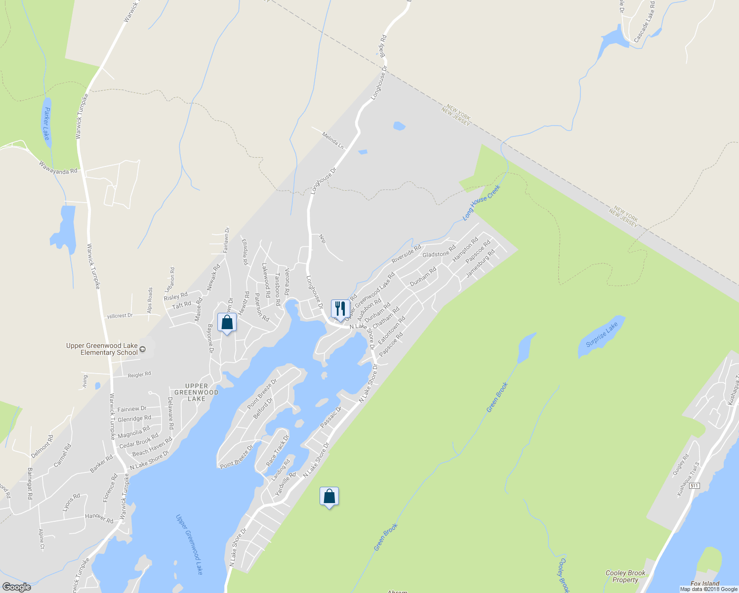 map of restaurants, bars, coffee shops, grocery stores, and more near 133 Upper Greenwood Lake Road in West Milford