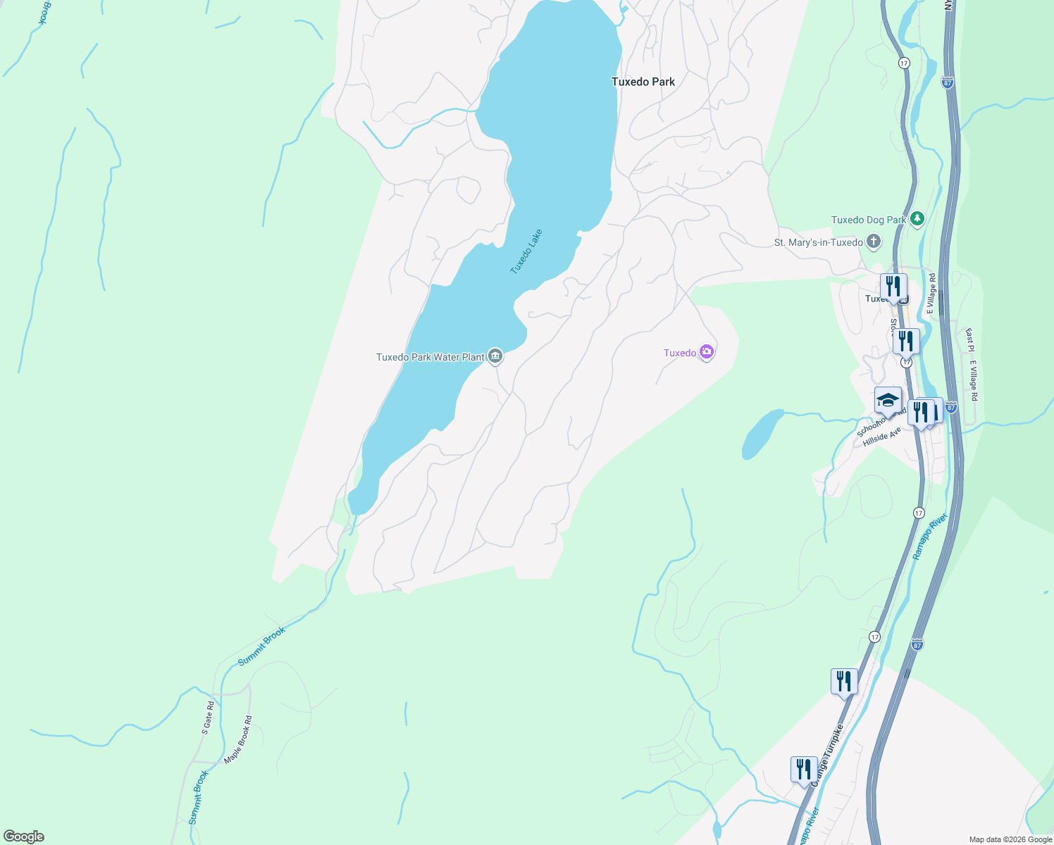 map of restaurants, bars, coffee shops, grocery stores, and more near 24 Acoma Road in Tuxedo Park