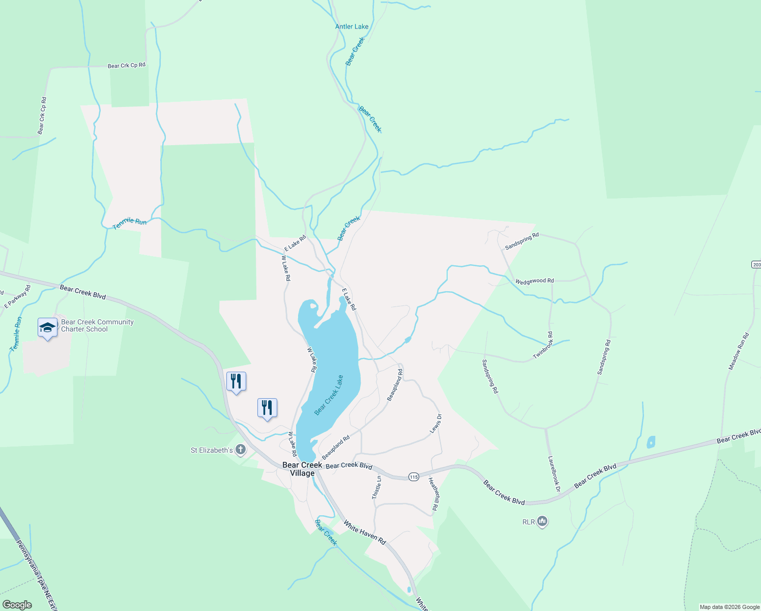 map of restaurants, bars, coffee shops, grocery stores, and more near 510 Rear Beaupland Road in Bear Creek Village