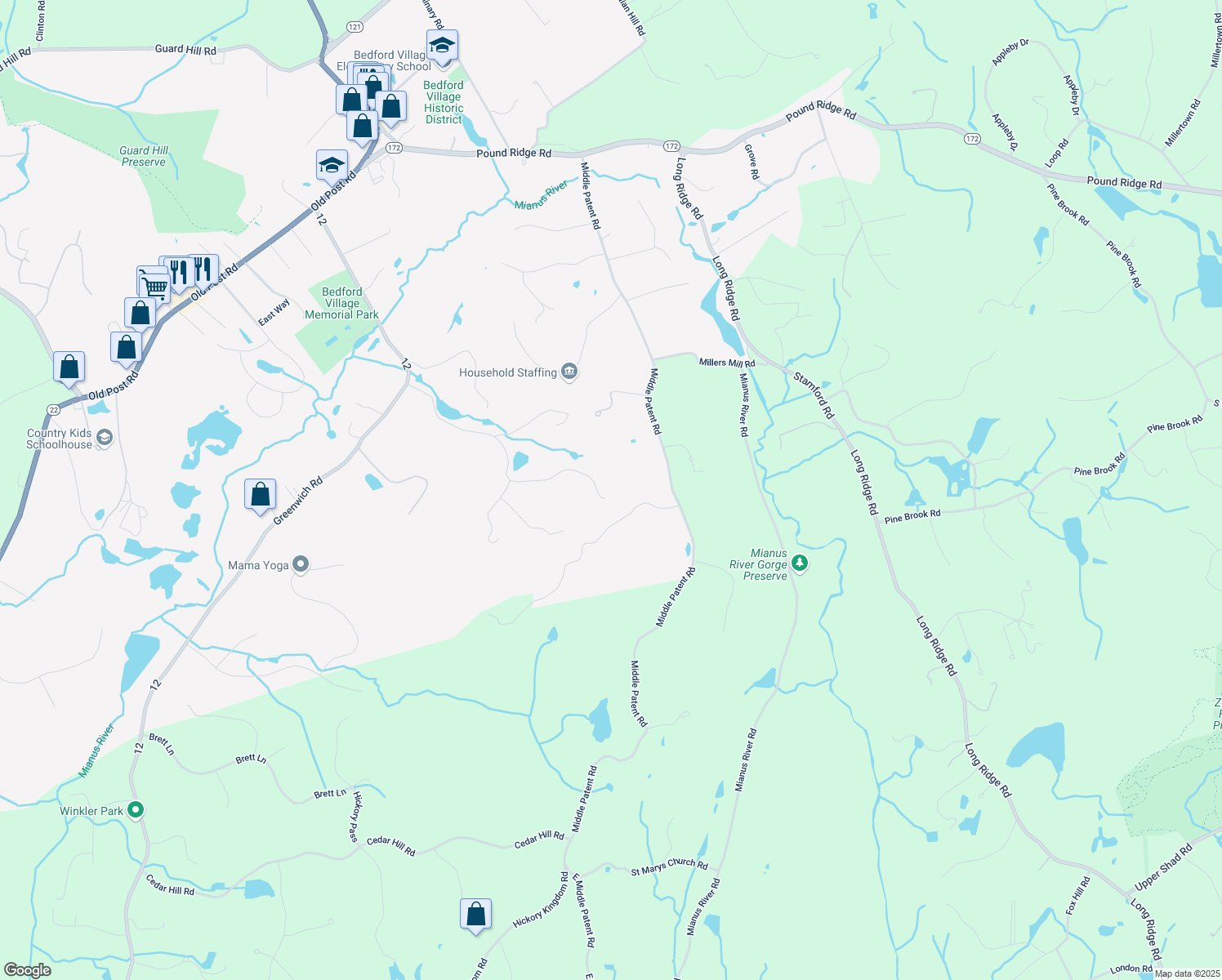 map of restaurants, bars, coffee shops, grocery stores, and more near 145 Oliver Road in Bedford