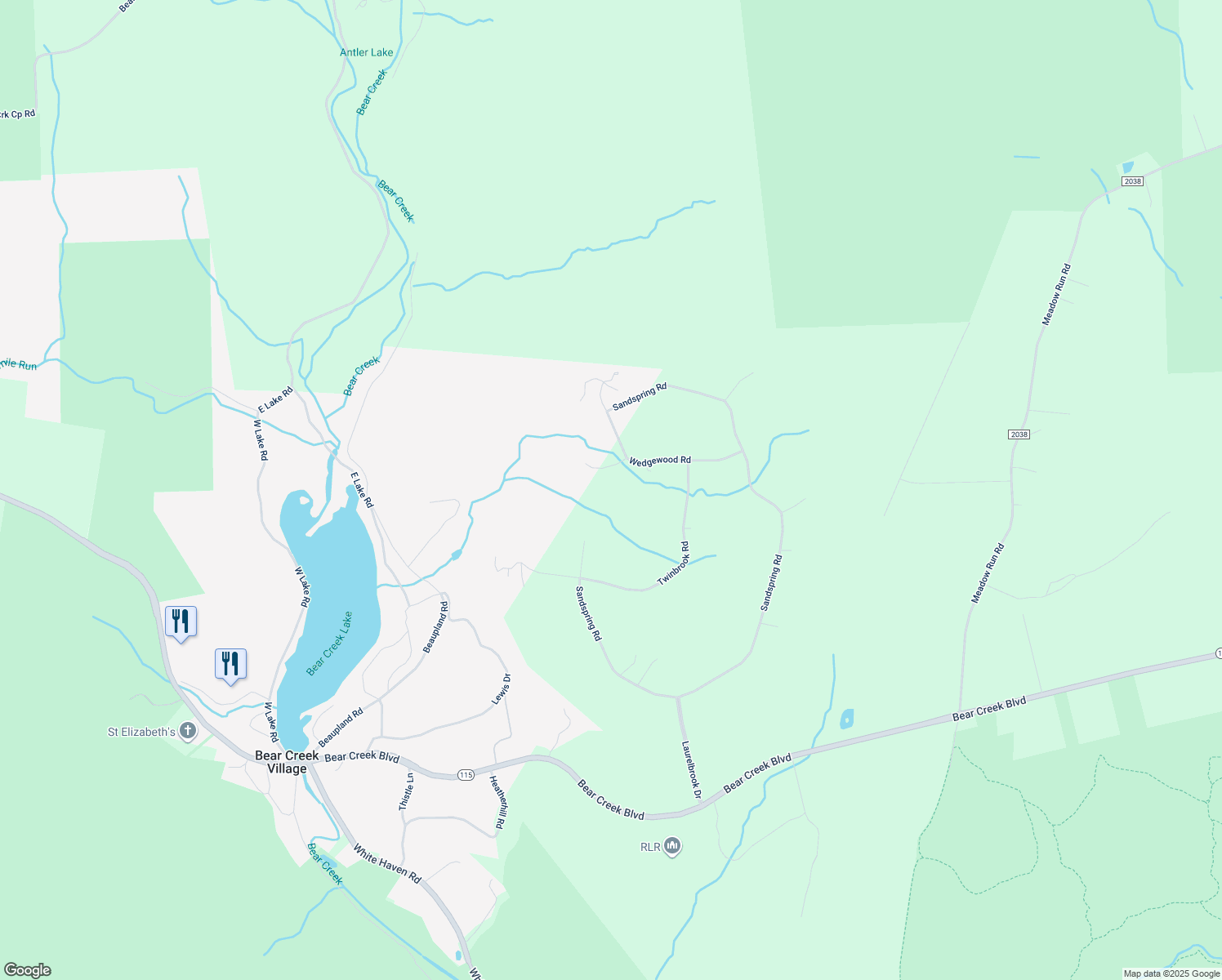 map of restaurants, bars, coffee shops, grocery stores, and more near 250 Twinbrook Road in Wilkes-Barre