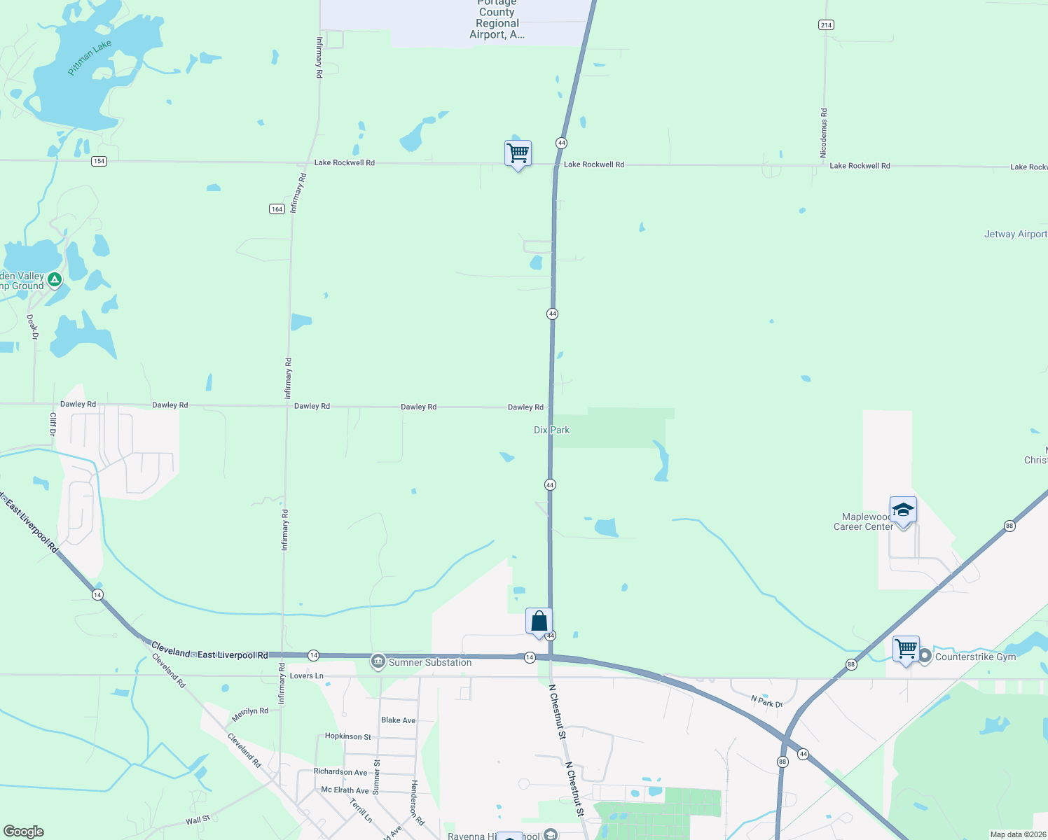 map of restaurants, bars, coffee shops, grocery stores, and more near 4078 Dawley Rd in Ravenna