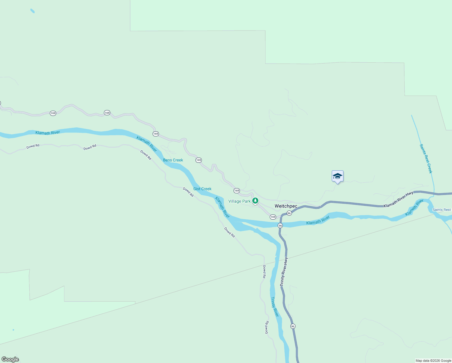 map of restaurants, bars, coffee shops, grocery stores, and more near California 169 in Hoopa