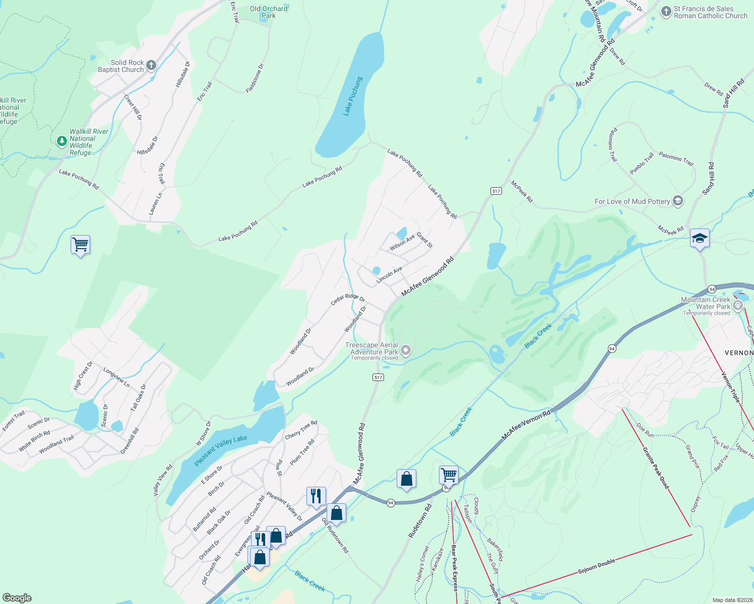 map of restaurants, bars, coffee shops, grocery stores, and more near 14 Lincoln Avenue in Vernon Township