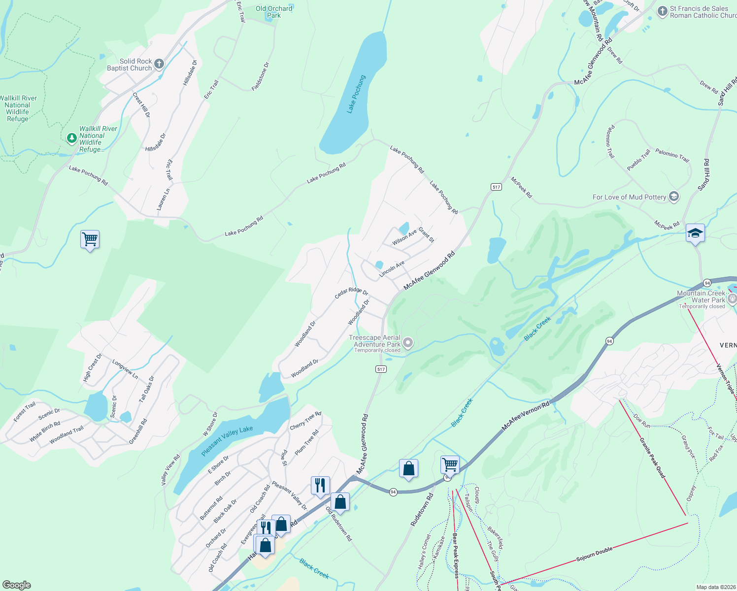 map of restaurants, bars, coffee shops, grocery stores, and more near 14 Lincoln Avenue in Vernon Township