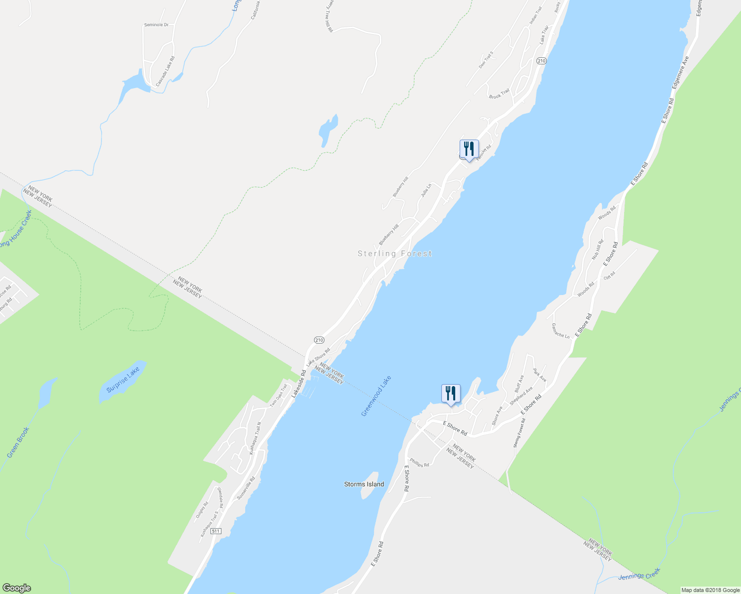 map of restaurants, bars, coffee shops, grocery stores, and more near 107 Lake Shore Road in Greenwood Lake