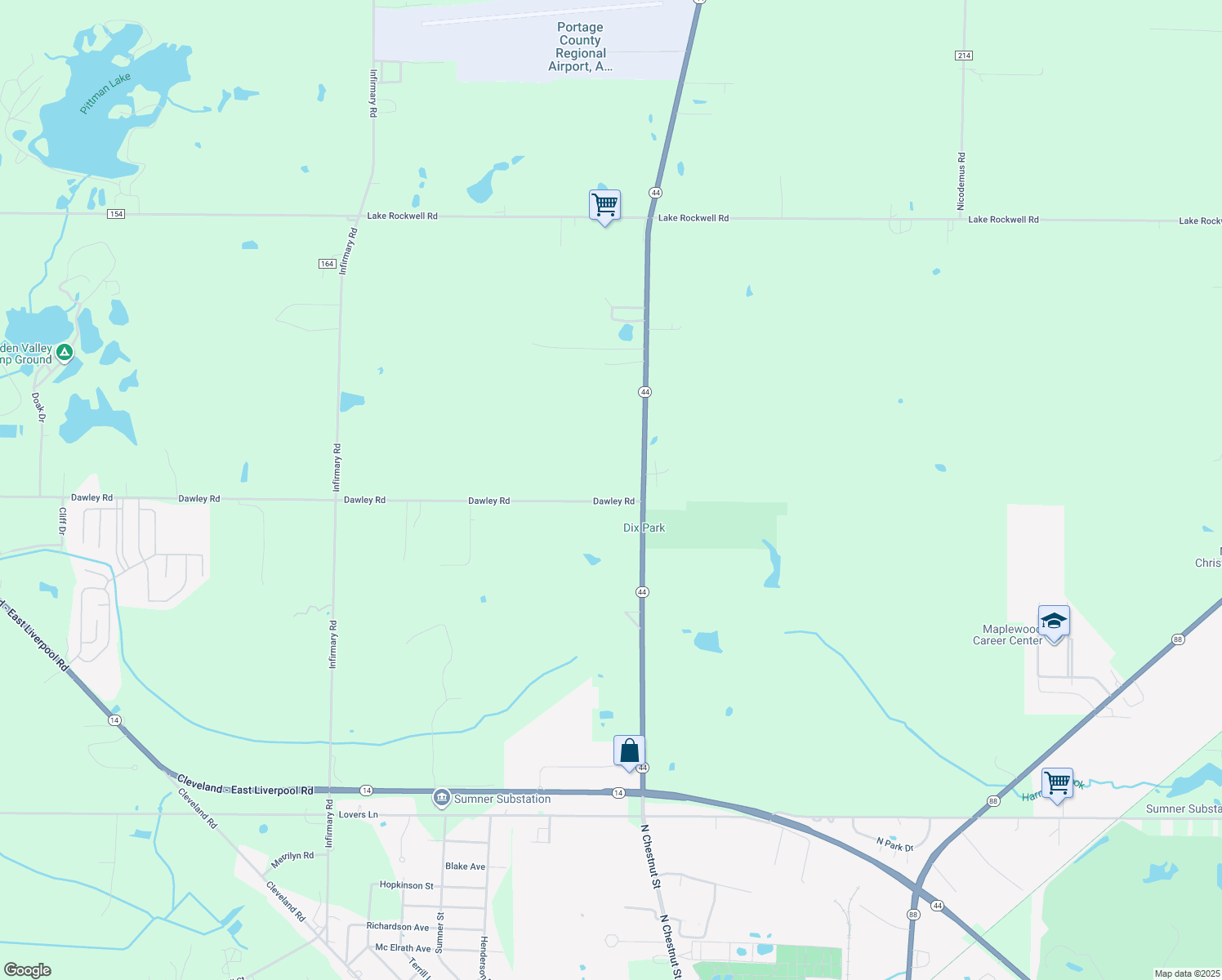 map of restaurants, bars, coffee shops, grocery stores, and more near 4073 Dawley Road in Ravenna