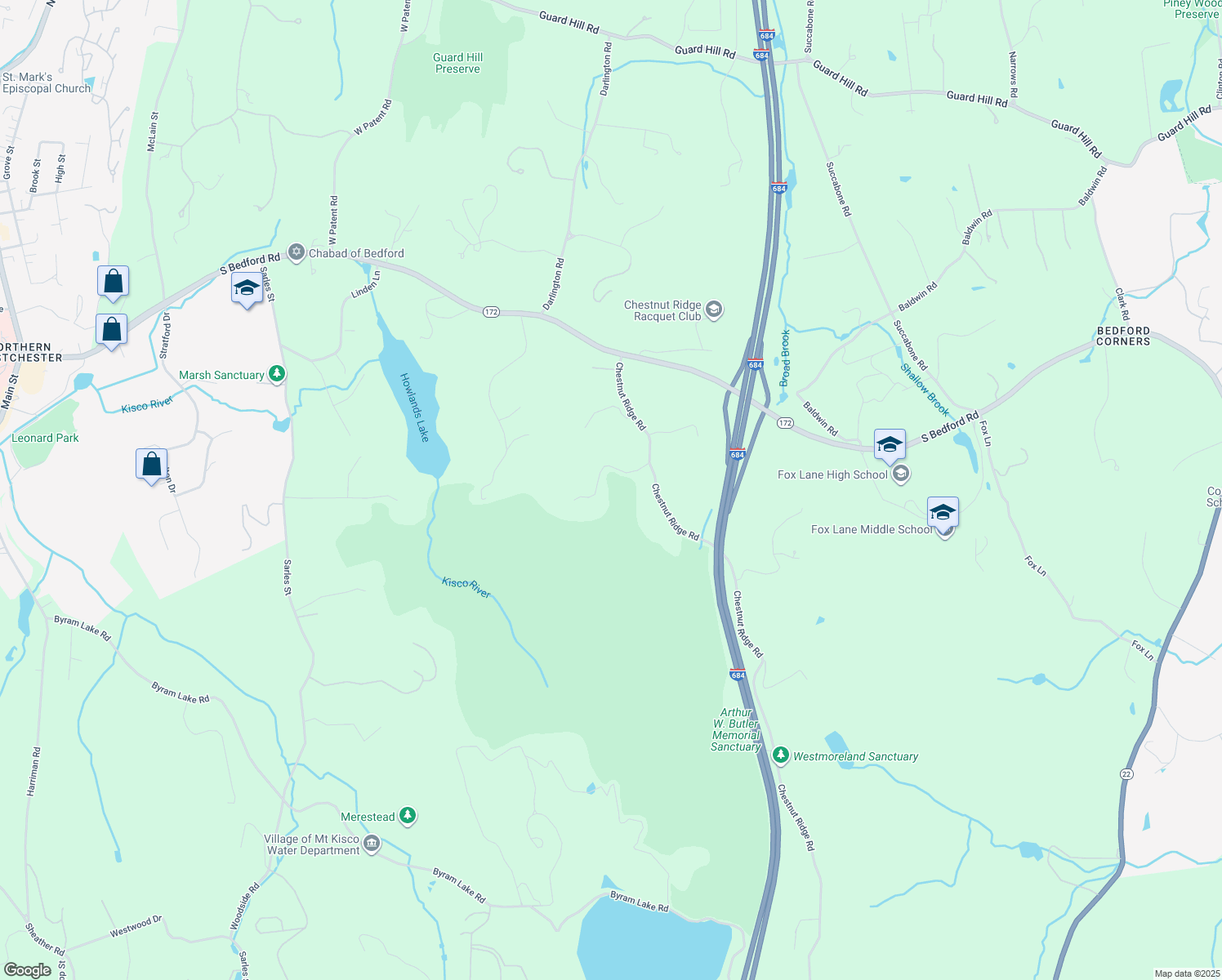 map of restaurants, bars, coffee shops, grocery stores, and more near 77 Chestnut Ridge Road in Mount Kisco