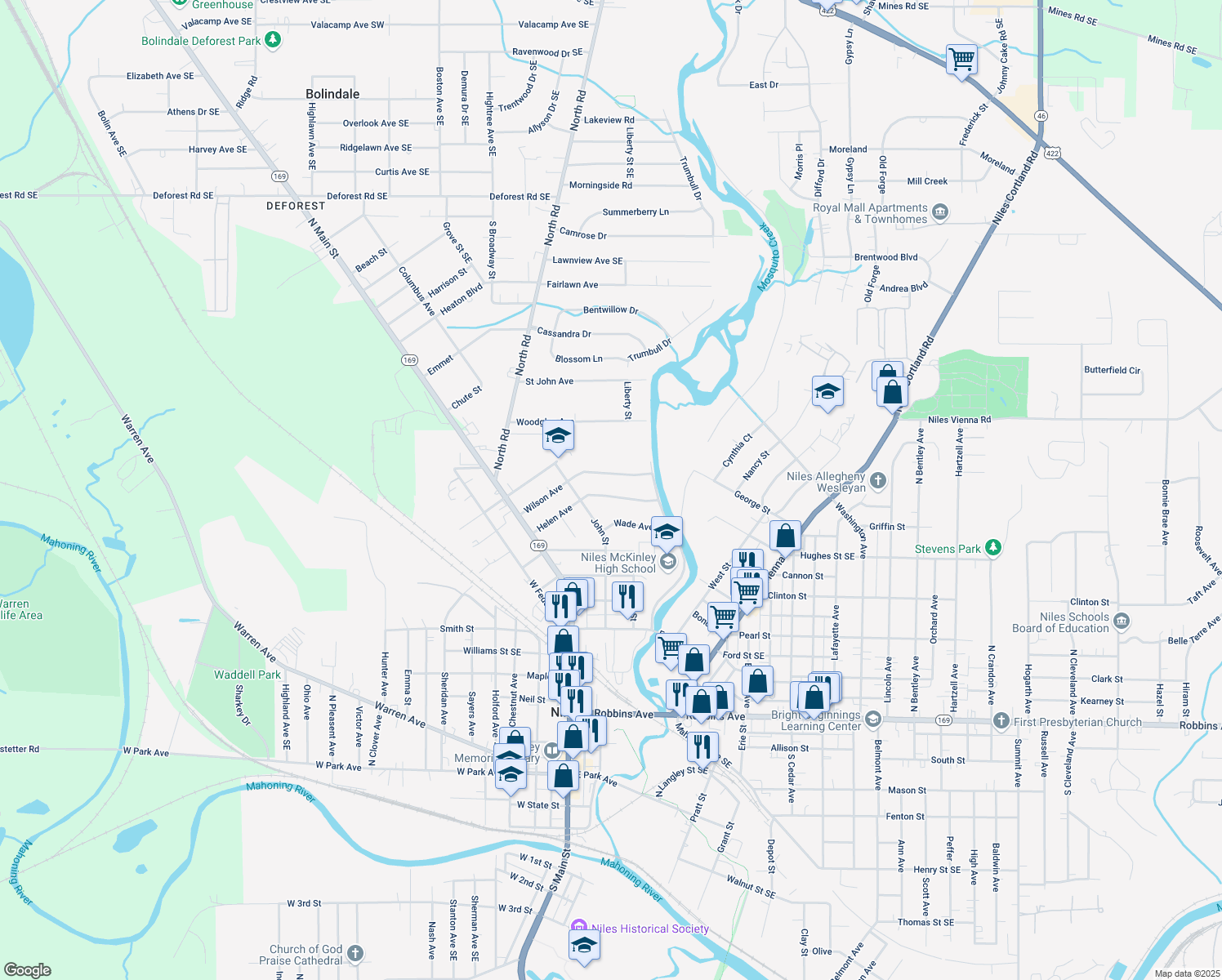 map of restaurants, bars, coffee shops, grocery stores, and more near 145 Helen Avenue in Niles