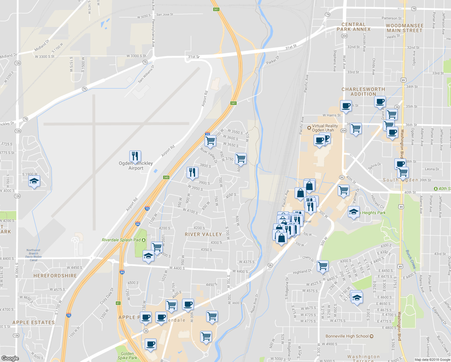 map of restaurants, bars, coffee shops, grocery stores, and more near 3940 Lamplighter Way in Riverdale
