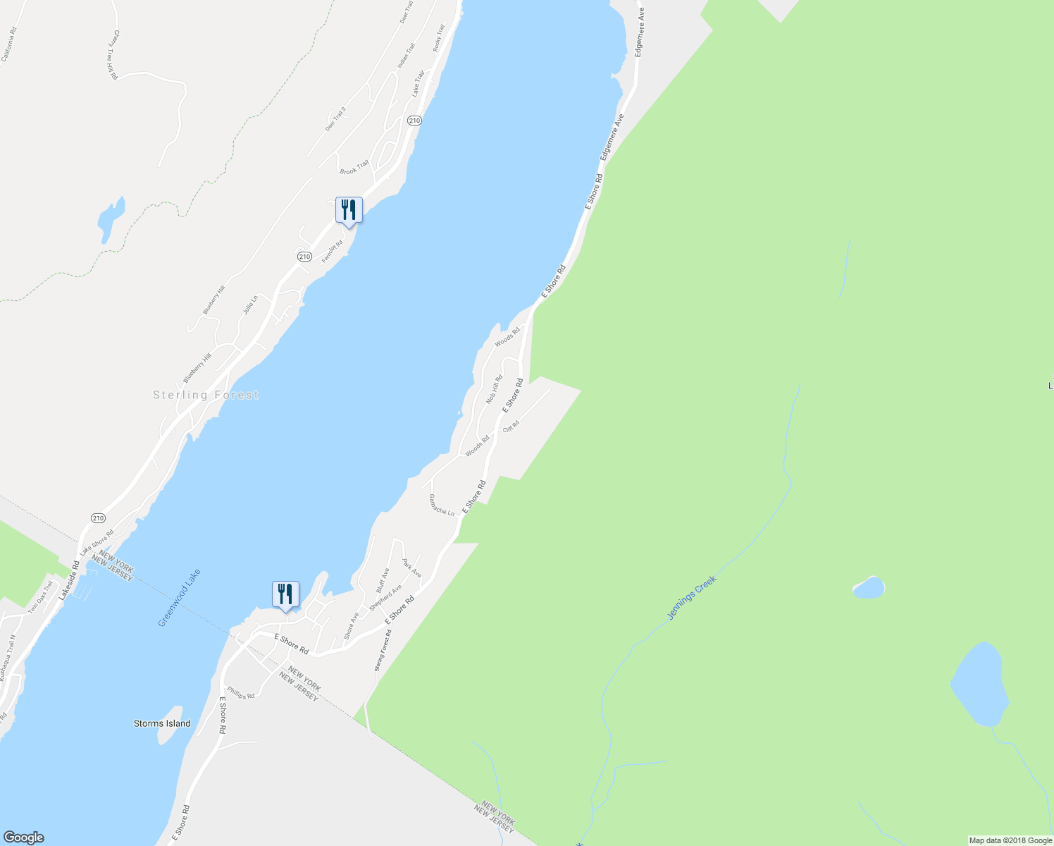 map of restaurants, bars, coffee shops, grocery stores, and more near 22 Cliff Road in Greenwood Lake