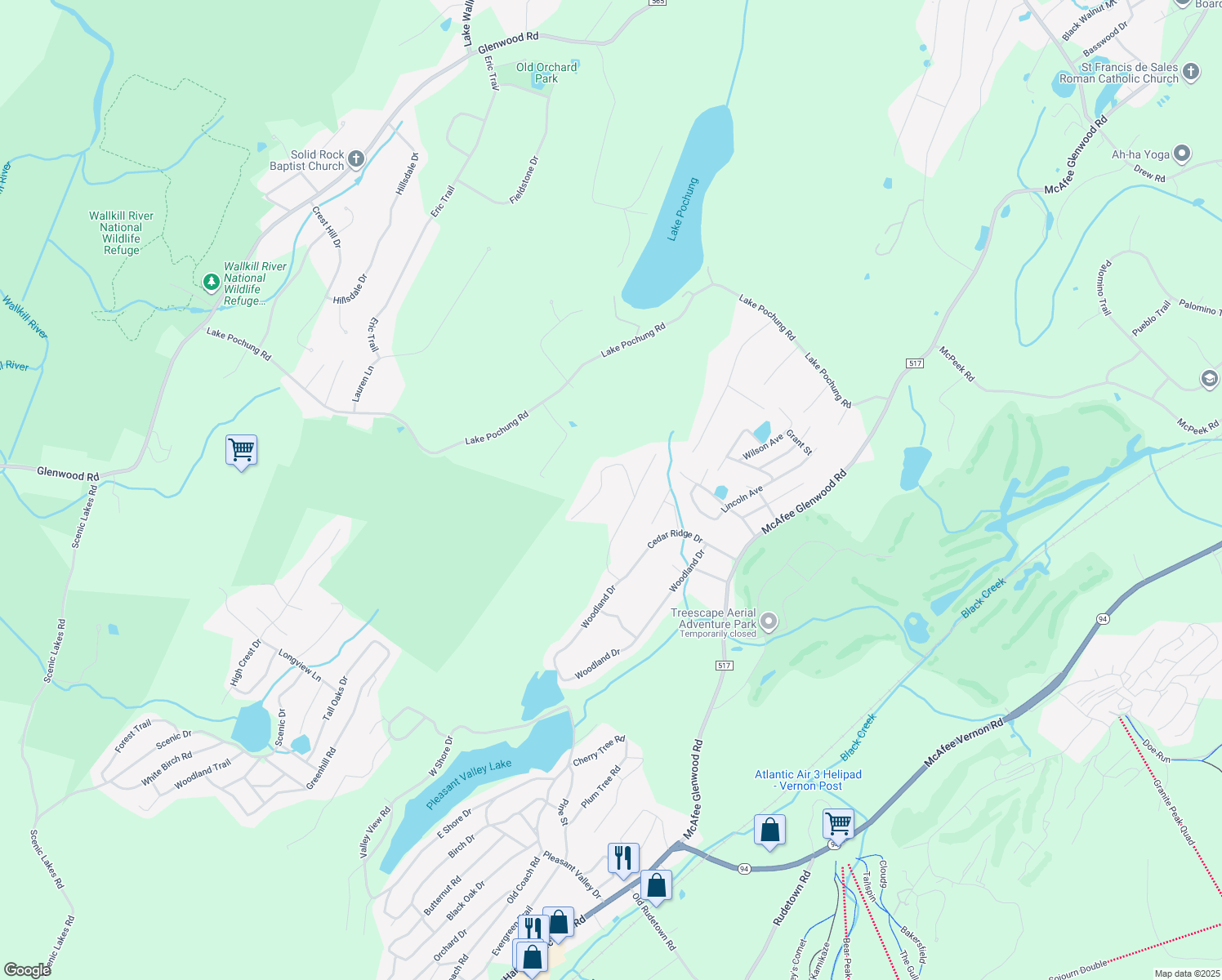 map of restaurants, bars, coffee shops, grocery stores, and more near 12 Janel Drive in Vernon Township