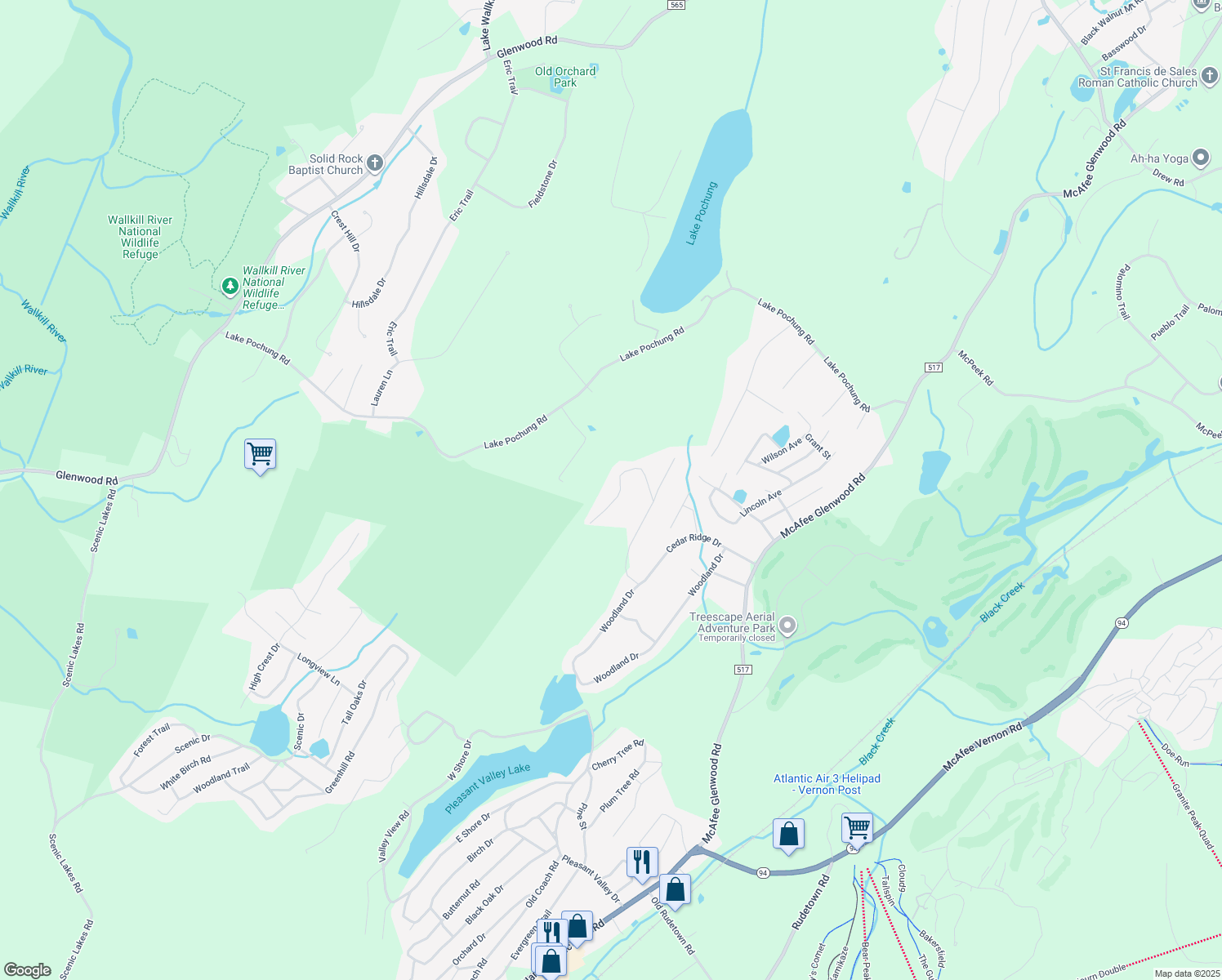 map of restaurants, bars, coffee shops, grocery stores, and more near 12 Janel Drive in Vernon Township