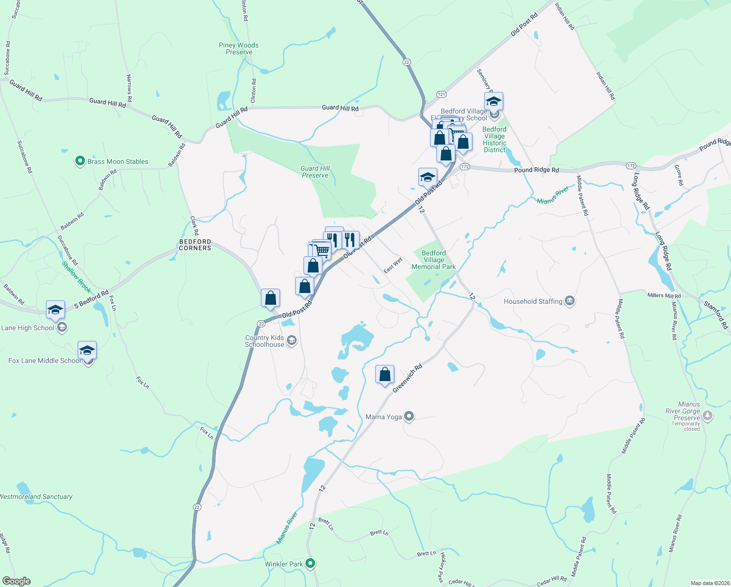 map of restaurants, bars, coffee shops, grocery stores, and more near 24 Turtlepond Lane in Bedford