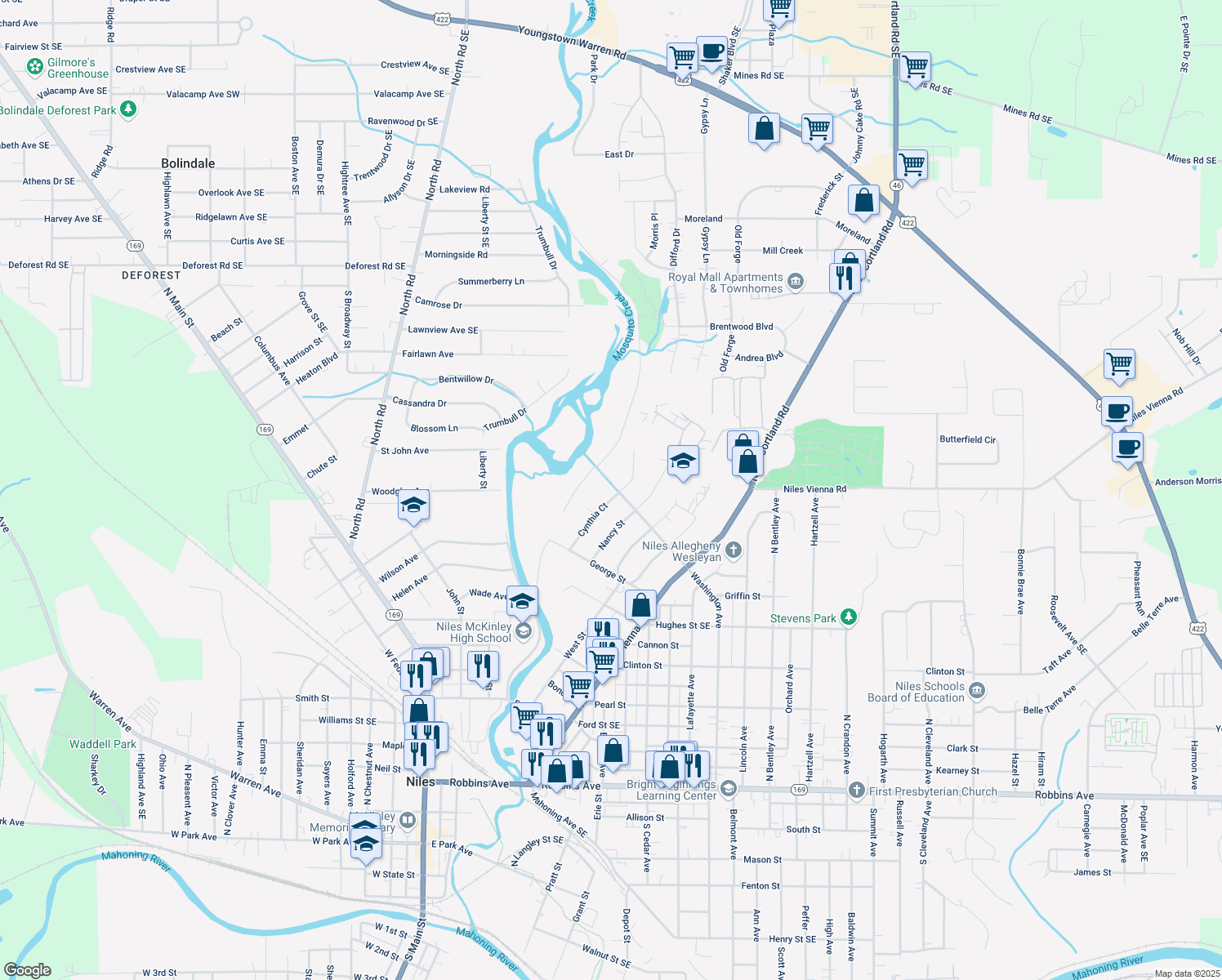 map of restaurants, bars, coffee shops, grocery stores, and more near 896 Cynthia Court in Niles