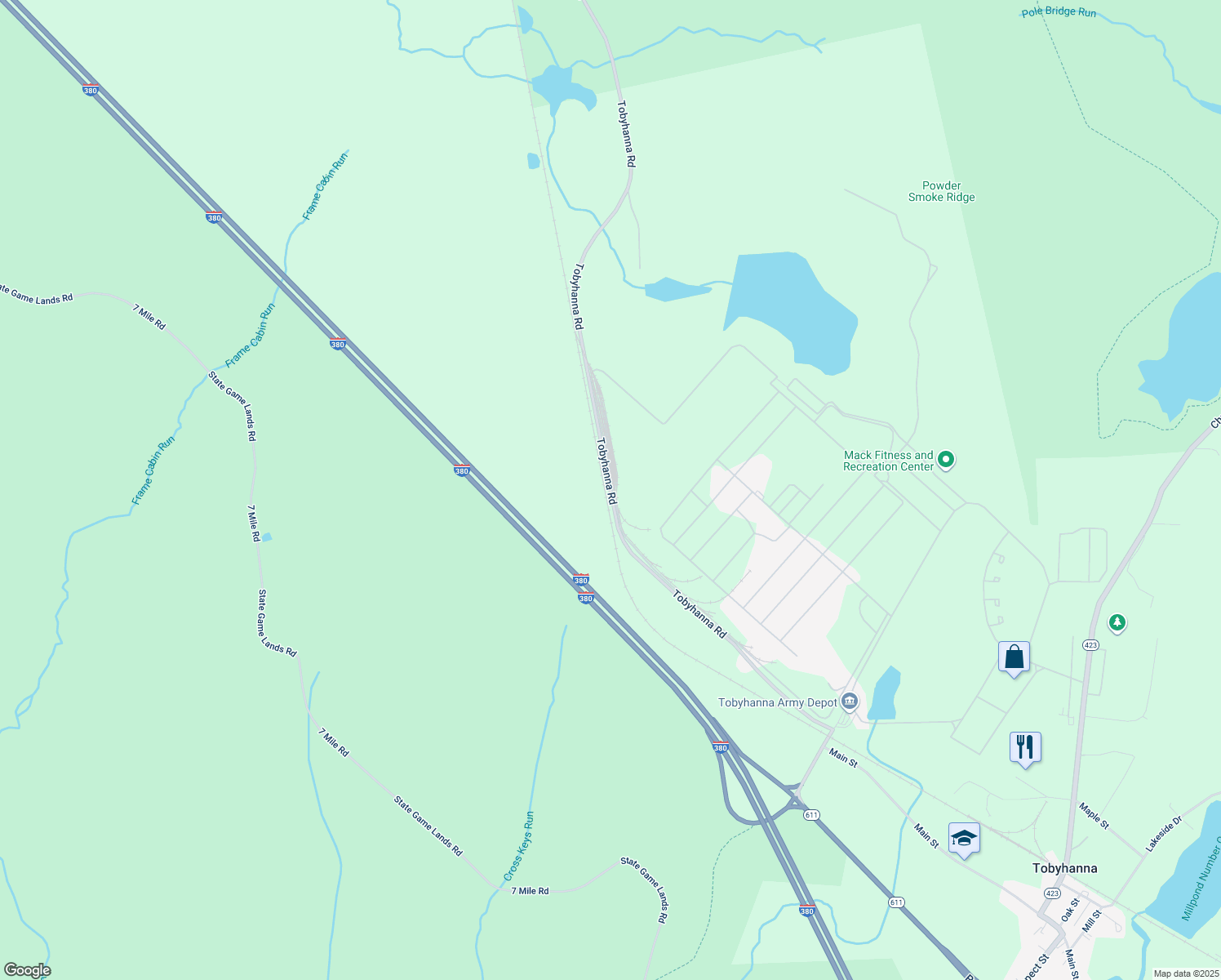map of restaurants, bars, coffee shops, grocery stores, and more near Tobyhanna Road in Gouldsboro