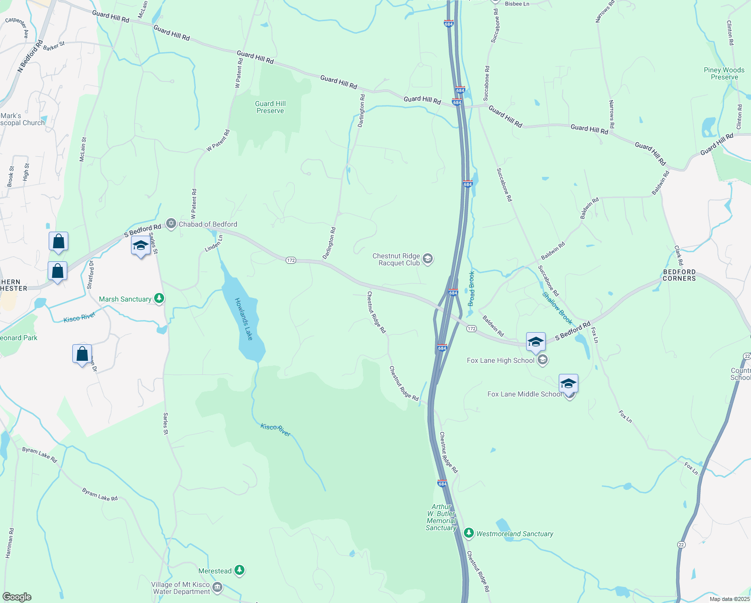 map of restaurants, bars, coffee shops, grocery stores, and more near 8 Chestnut Ridge Road in Mount Kisco